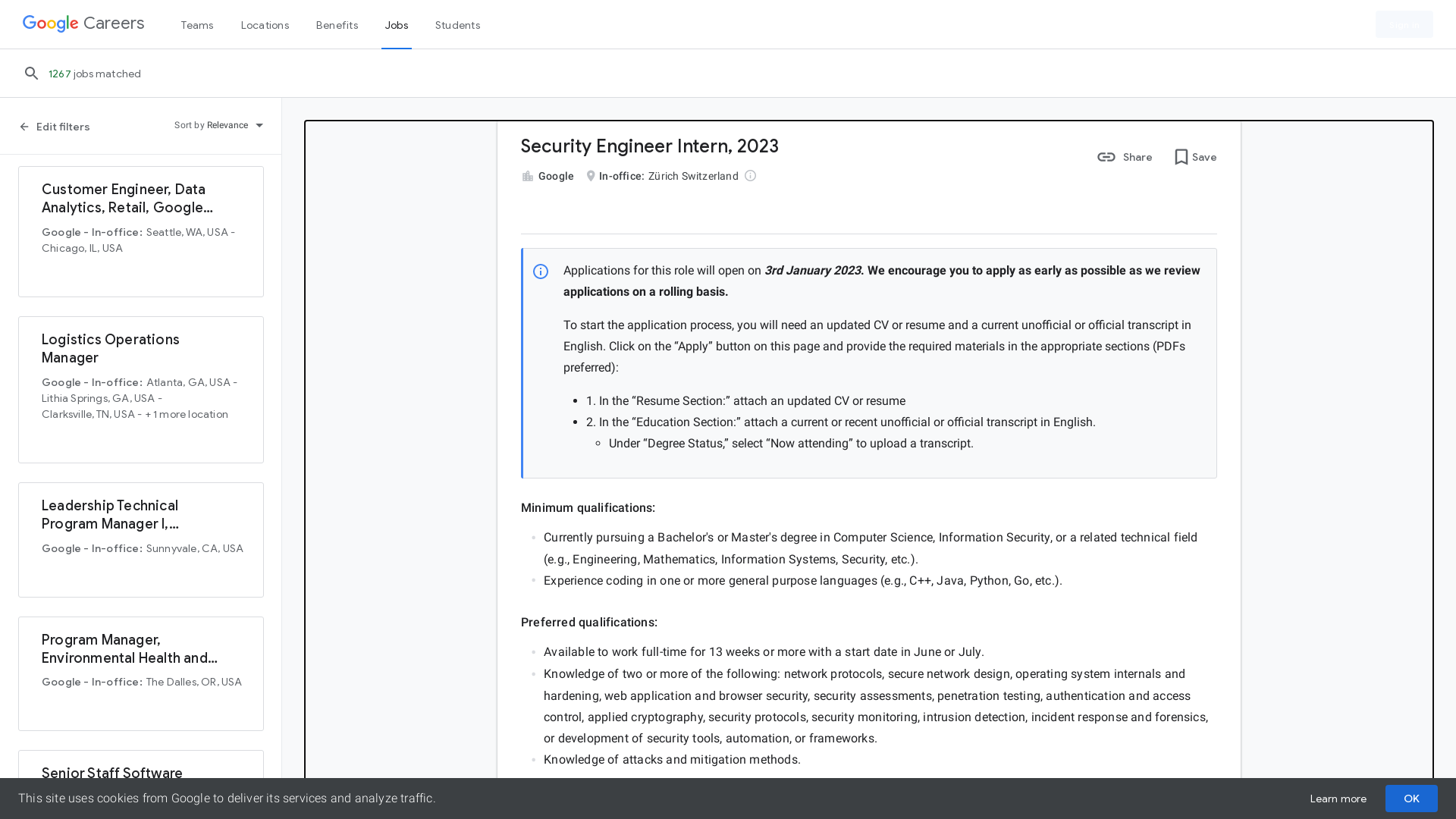 Security Engineer Intern, 2023 - Google - Zürich, Switzerland - Google Careers