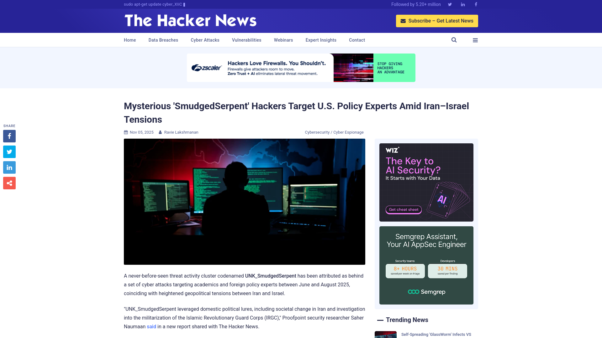 Mysterious 'SmudgedSerpent' Hackers Target U.S. Policy Experts Amid Iran–Israel Tensions