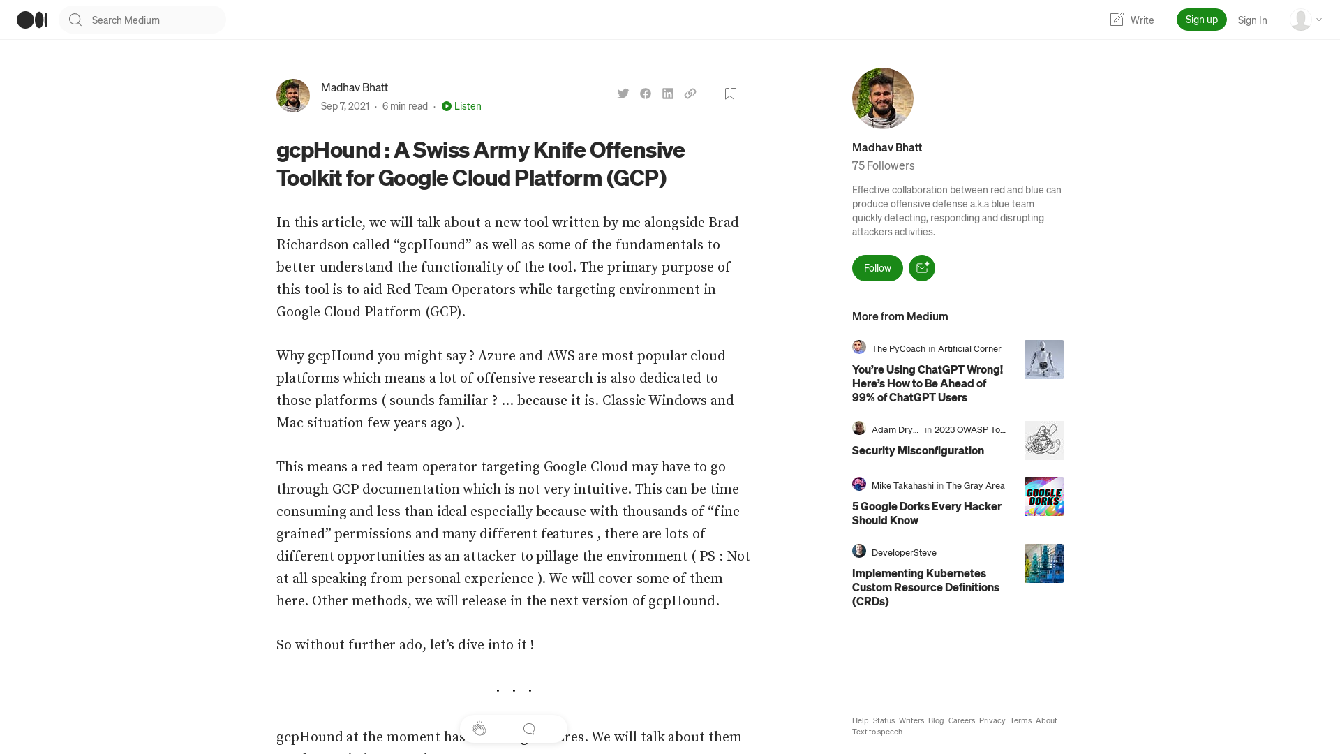 gcpHound : A Swiss Army Knife Offensive Toolkit for Google Cloud Platform (GCP) | by Madhav Bhatt | Medium