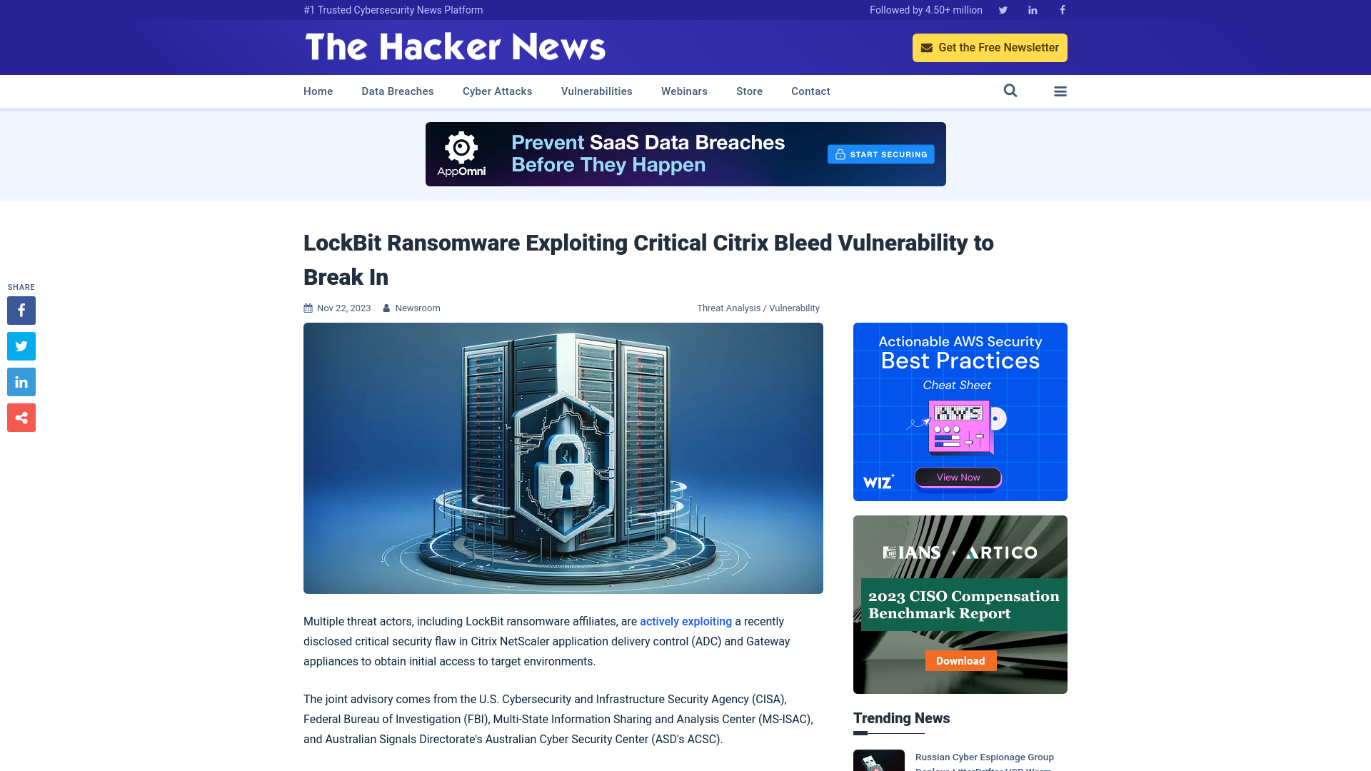 LockBit Ransomware Exploiting Critical Citrix Bleed Vulnerability to Break In