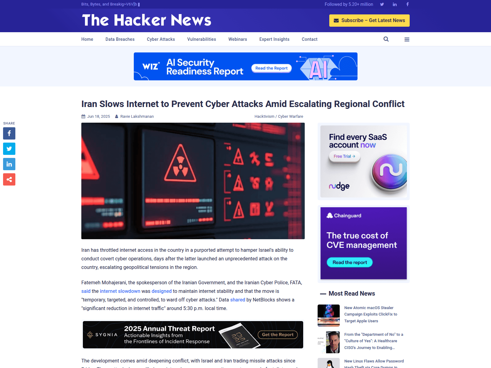 Iran Slows Internet to Prevent Cyber Attacks Amid Escalating Regional Conflict