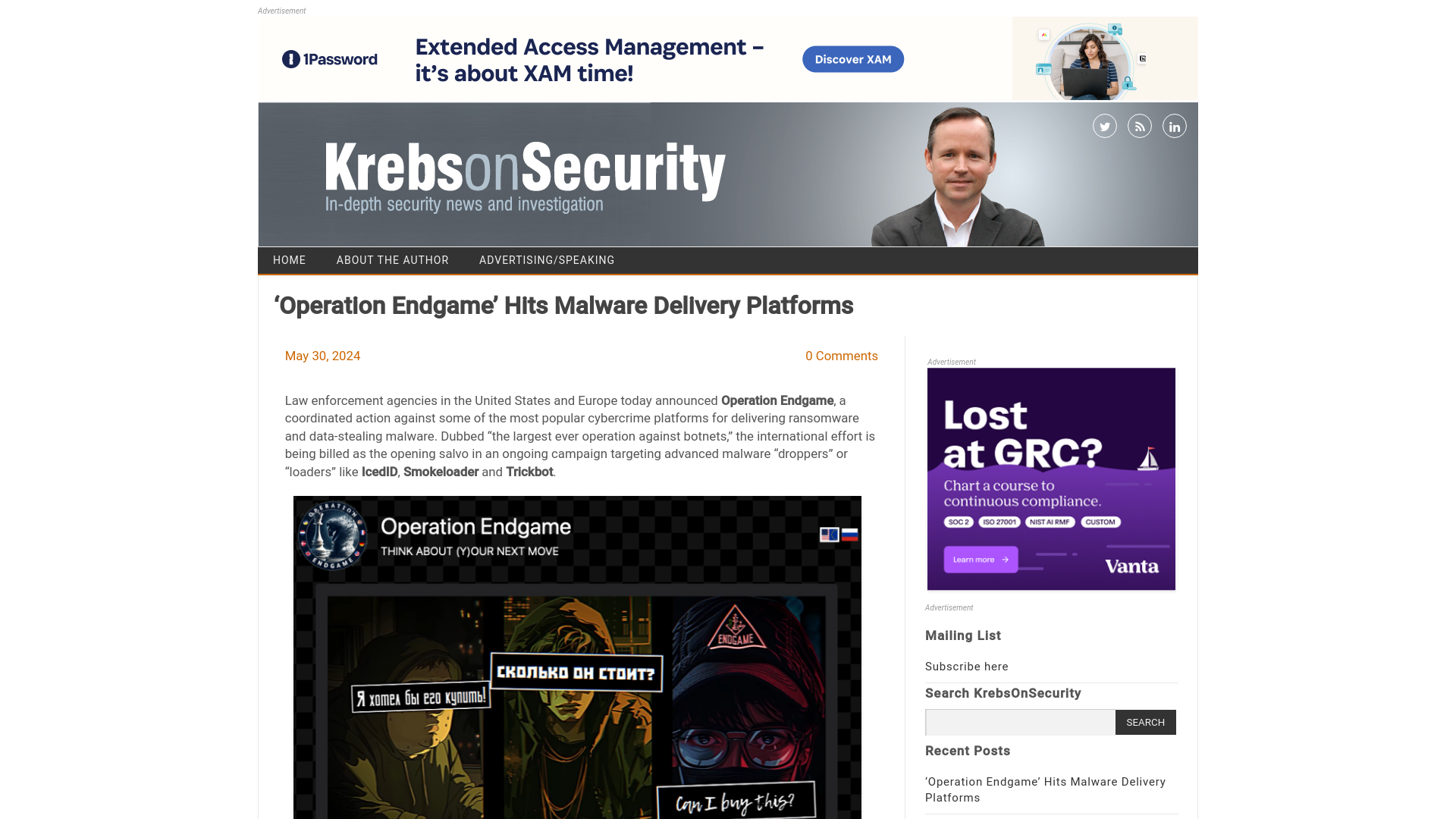 ‘Operation Endgame’ Hits Malware Delivery Platforms – Krebs on Security