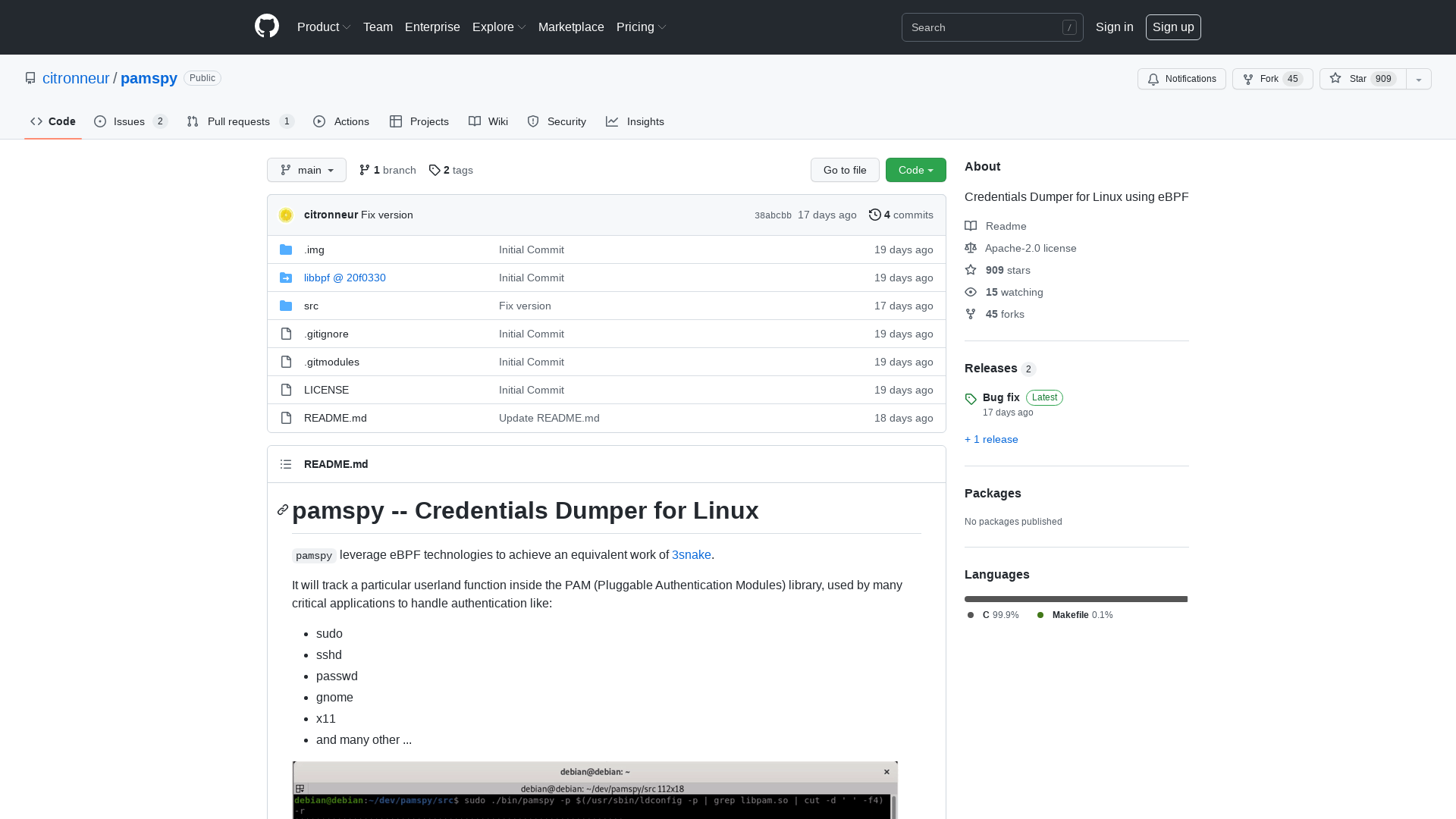 GitHub - citronneur/pamspy: Credentials Dumper for Linux using eBPF