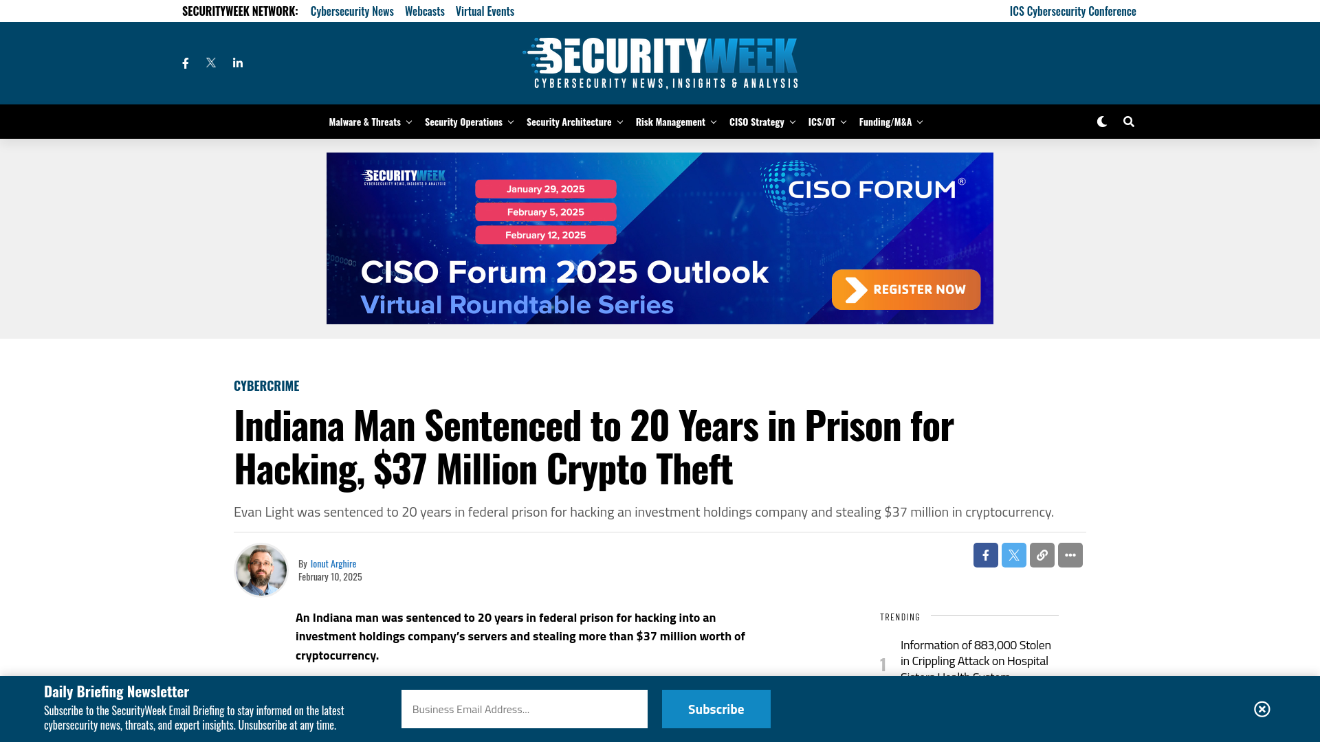 Indiana Man Sentenced to 20 Years in Prison for Hacking, $37 Million Crypto Theft - SecurityWeek