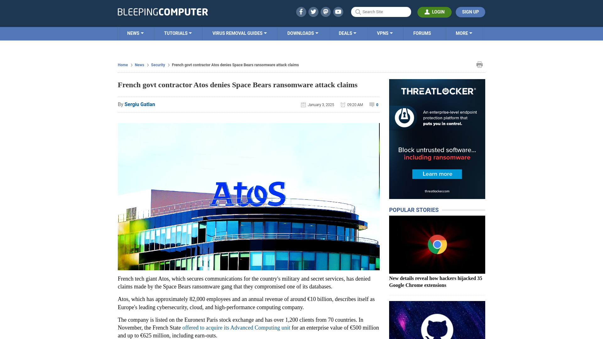 French govt contractor Atos denies Space Bears ransomware attack claims