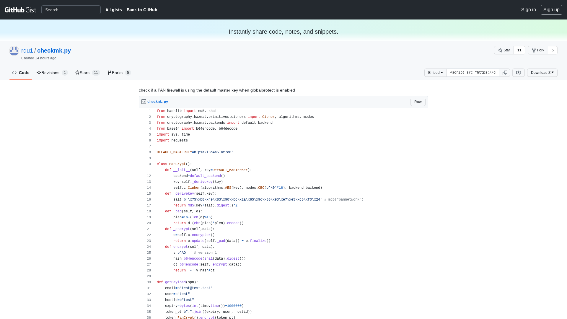 check if a PAN firewall is using the default master key when globalprotect is enabled · GitHub
