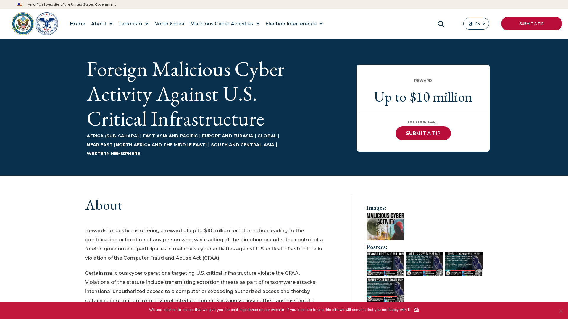 Foreign Malicious Cyber Activity Against U.S. Critical Infrastructure – Rewards For Justice