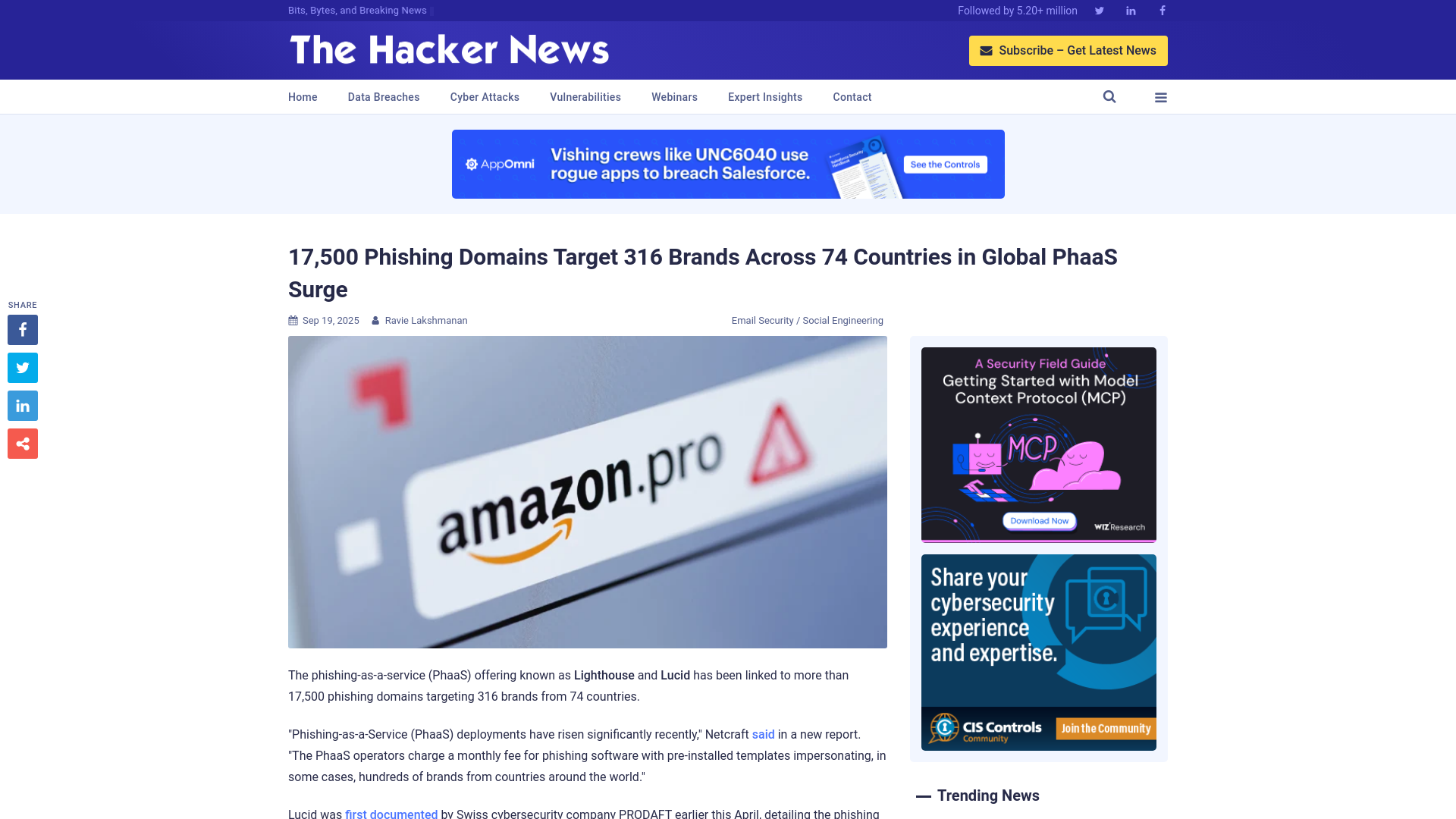 17,500 Phishing Domains Target 316 Brands Across 74 Countries in Global PhaaS Surge