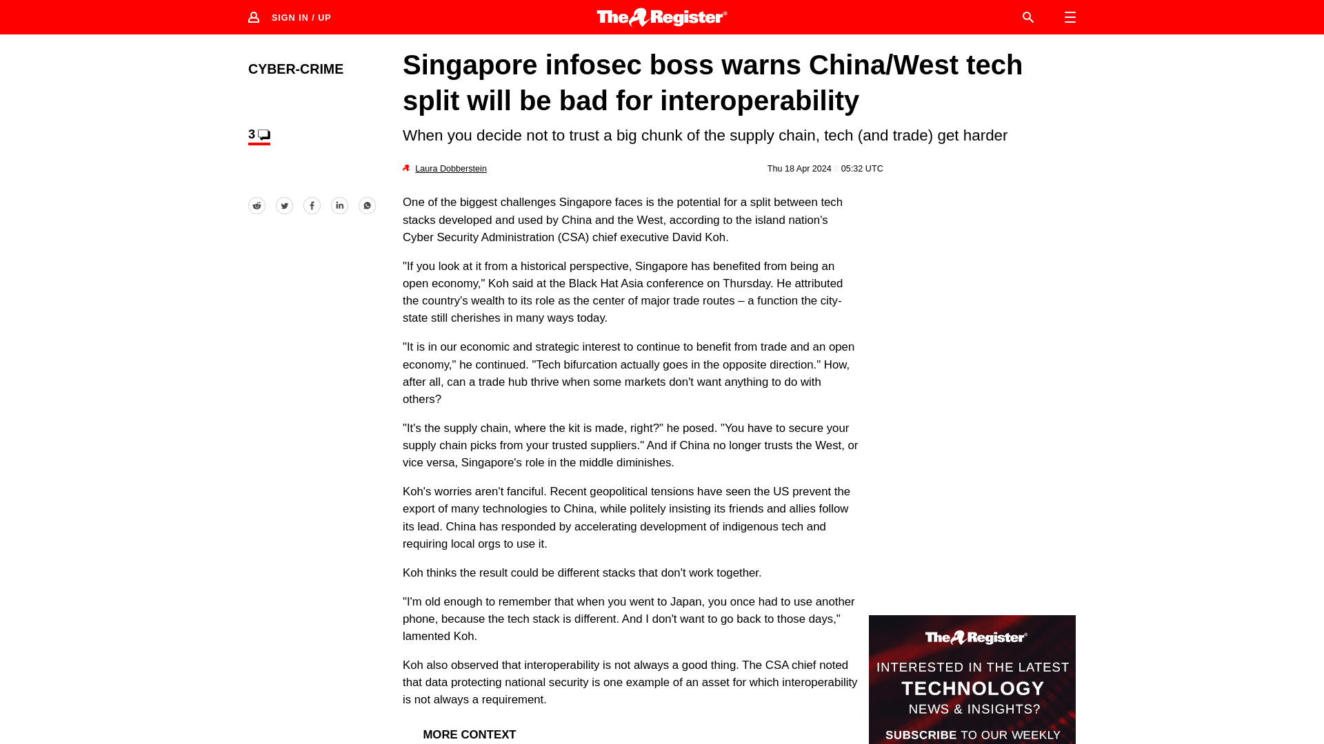 Singapore infosec boss: splinternet hinders interoperability • The Register