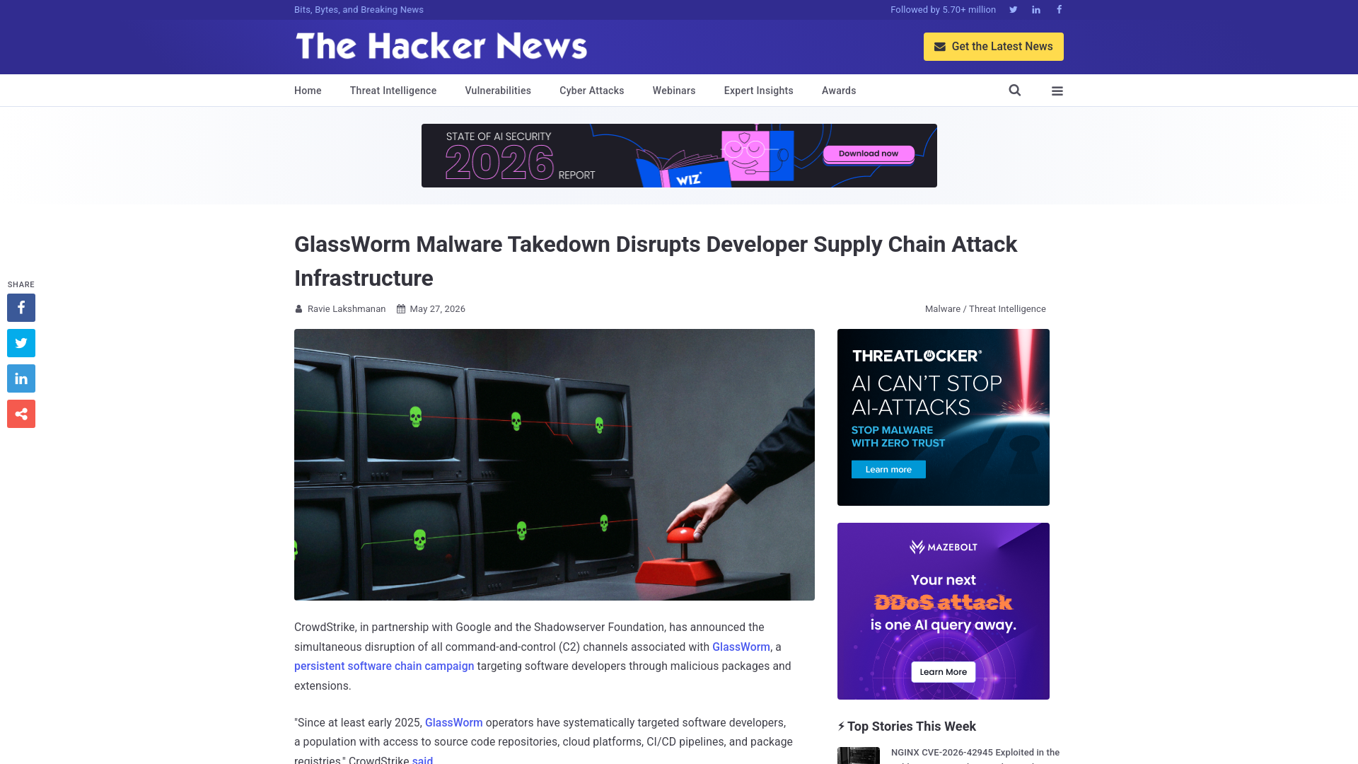 GlassWorm Malware Takedown Disrupts Developer Supply Chain Attack Infrastructure