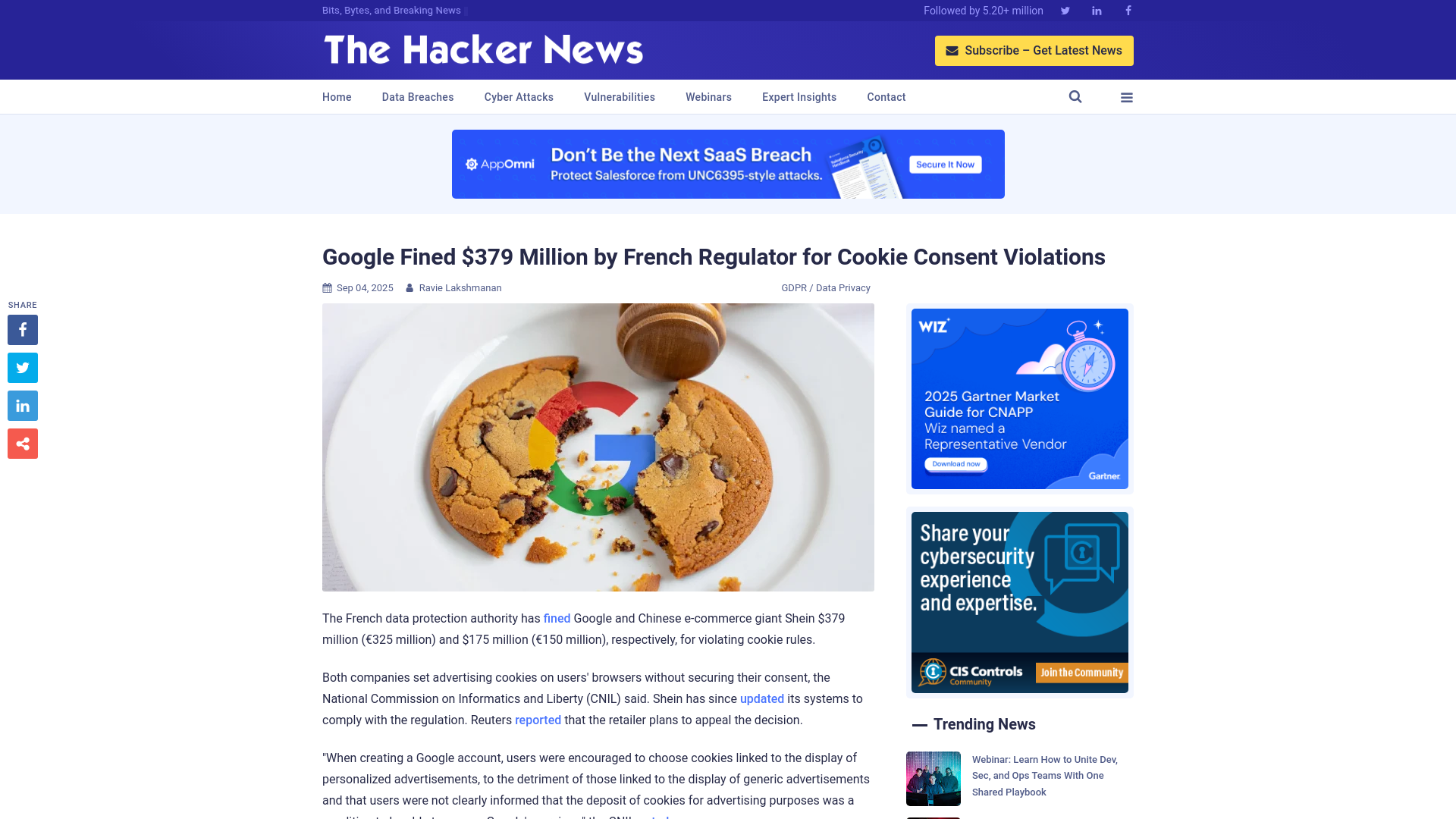 Google Fined $379 Million by French Regulator for Cookie Consent Violations