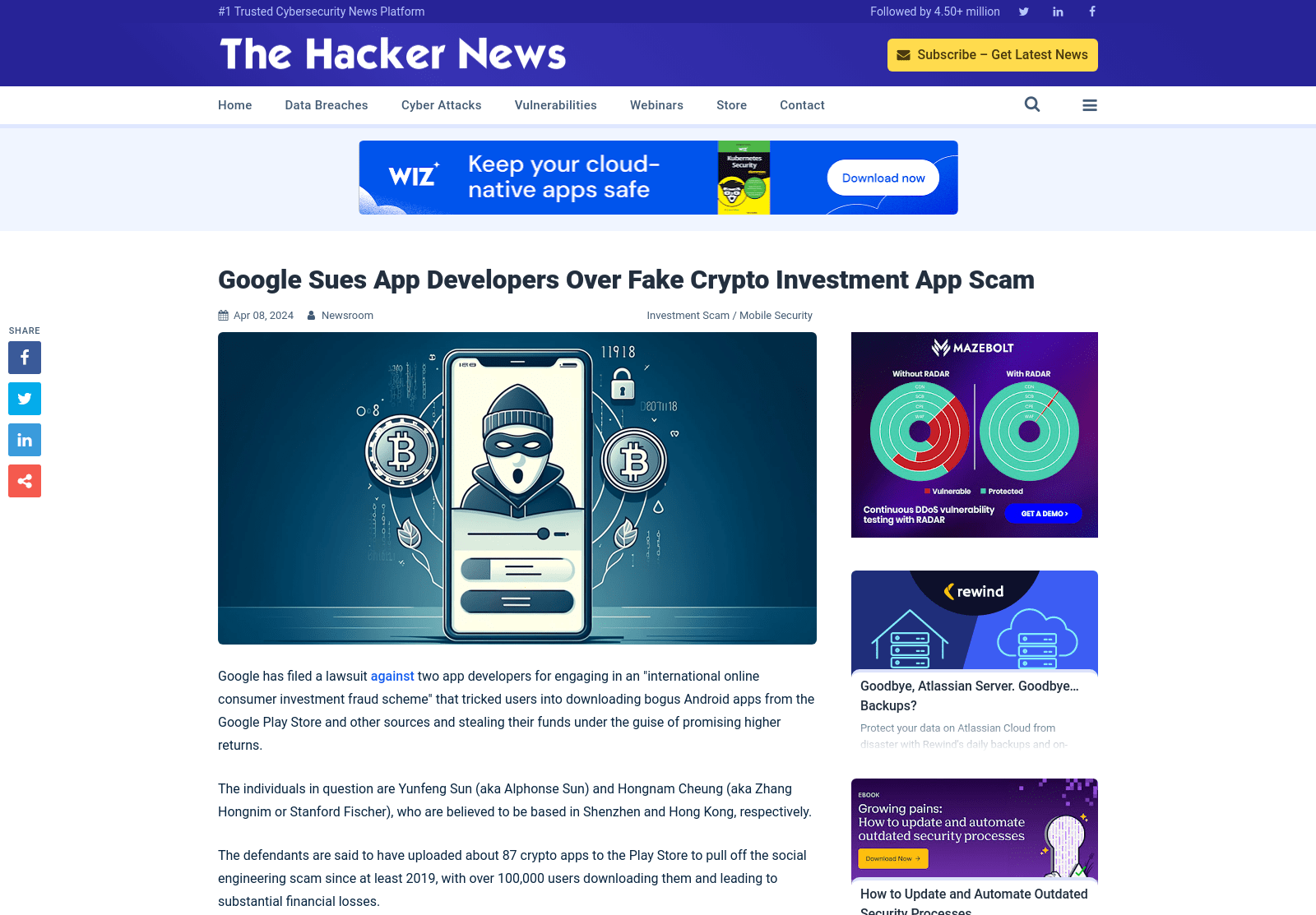 Google Sues App Developers Over Fake Crypto Investment App Scam