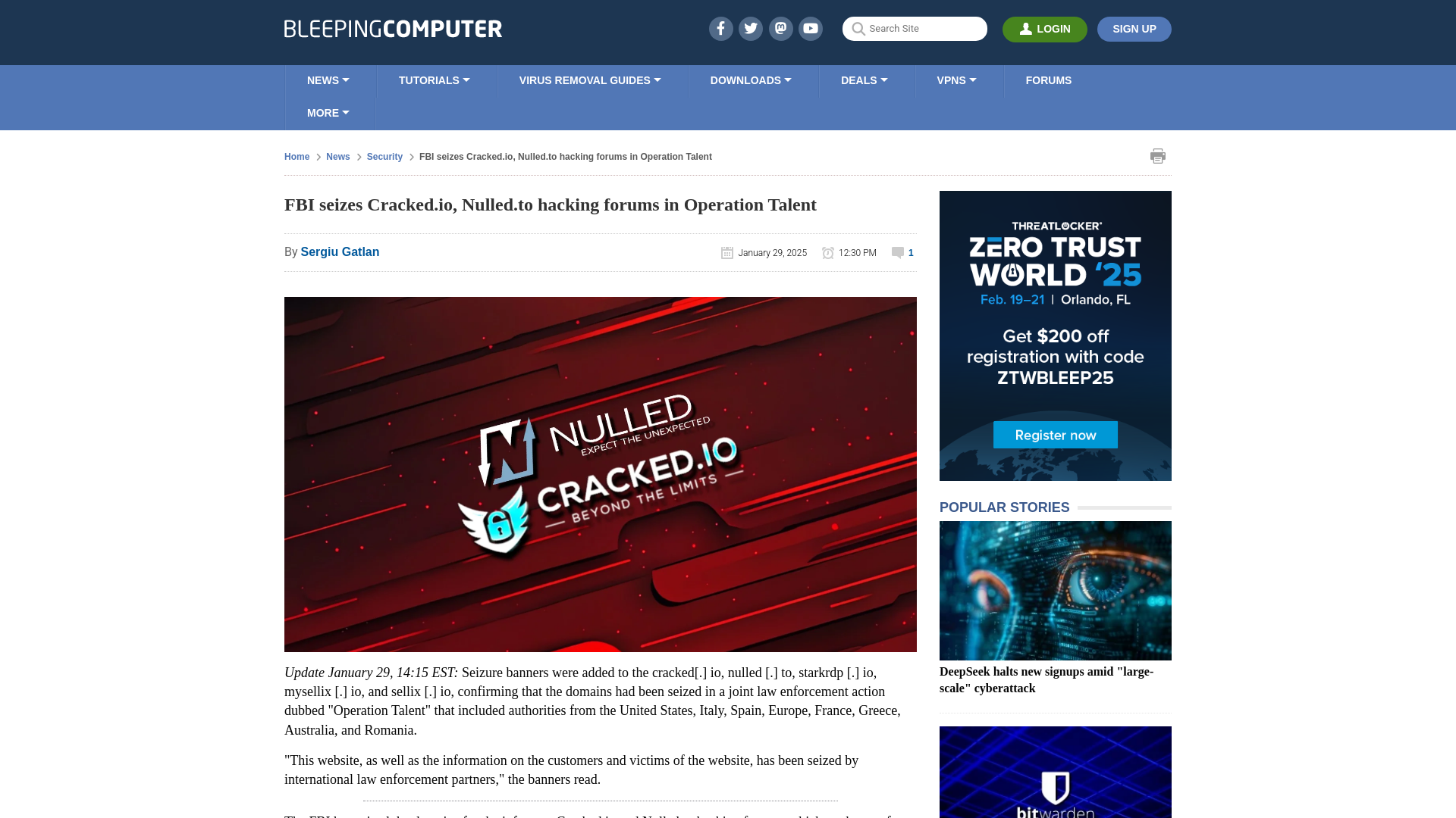 FBI seizes Cracked.io, Nulled.to hacking forums in Operation Talent