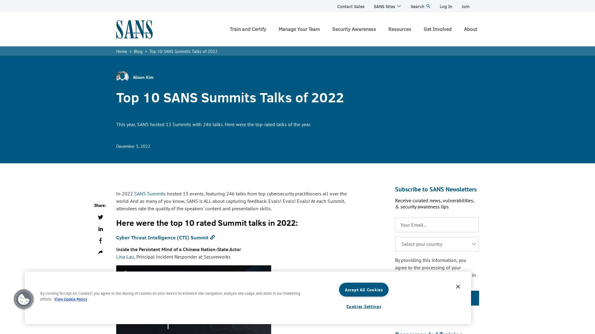 Top 10 SANS Summits Talks of 2022 | SANS Institute