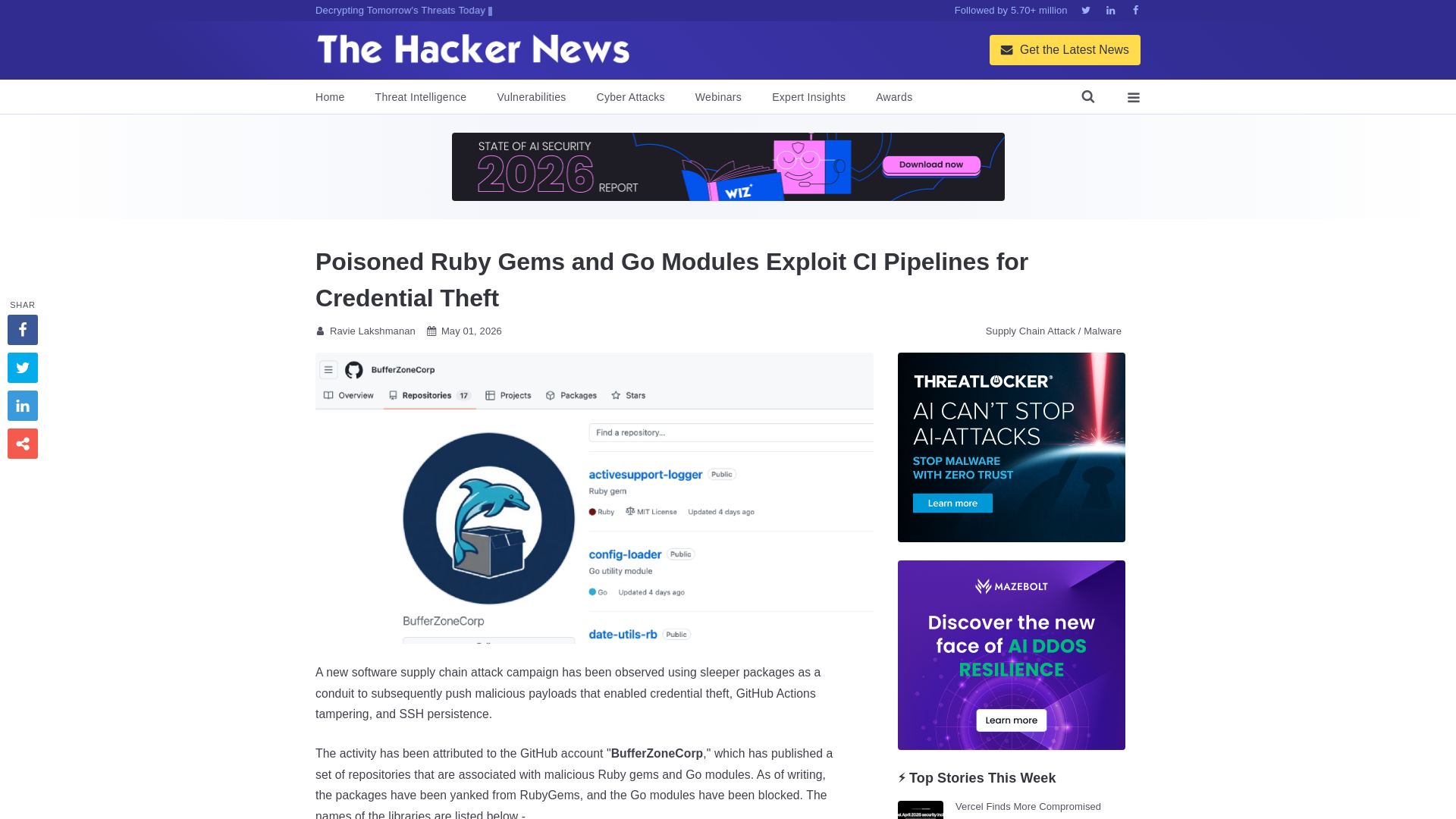 Poisoned Ruby Gems and Go Modules Exploit CI Pipelines for Credential Theft