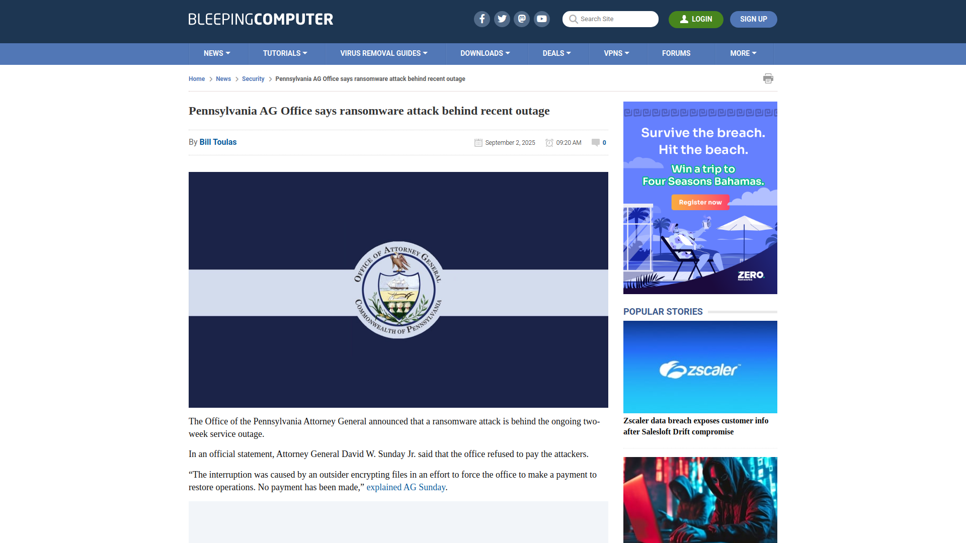 Pennsylvania AG Office says ransomware attack behind recent outage