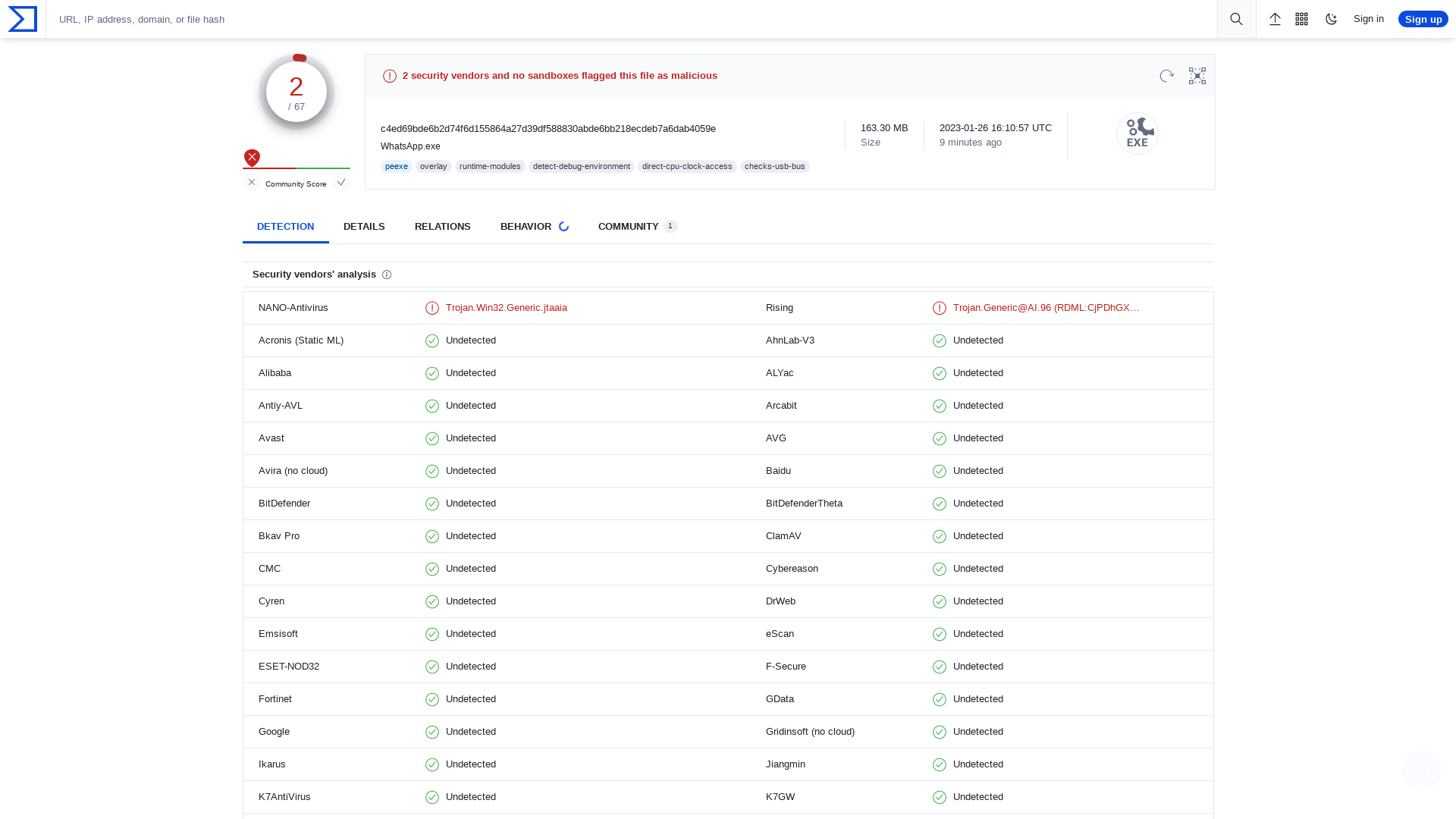 VirusTotal - File - c4ed69bde6b2d74f6d155864a27d39df588830abde6bb218ecdeb7a6dab4059e