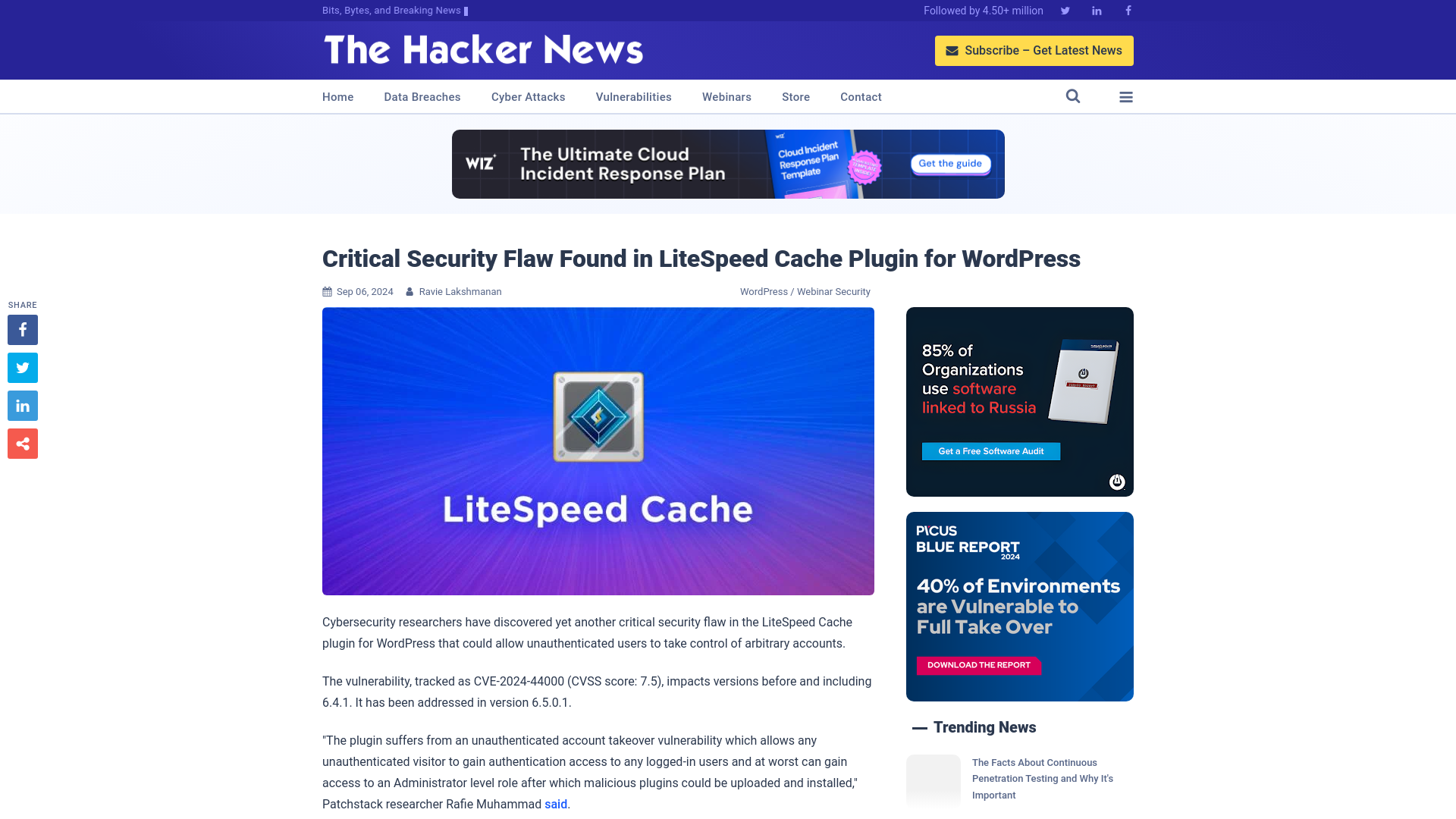 Critical Security Flaw Found in LiteSpeed Cache Plugin for WordPress