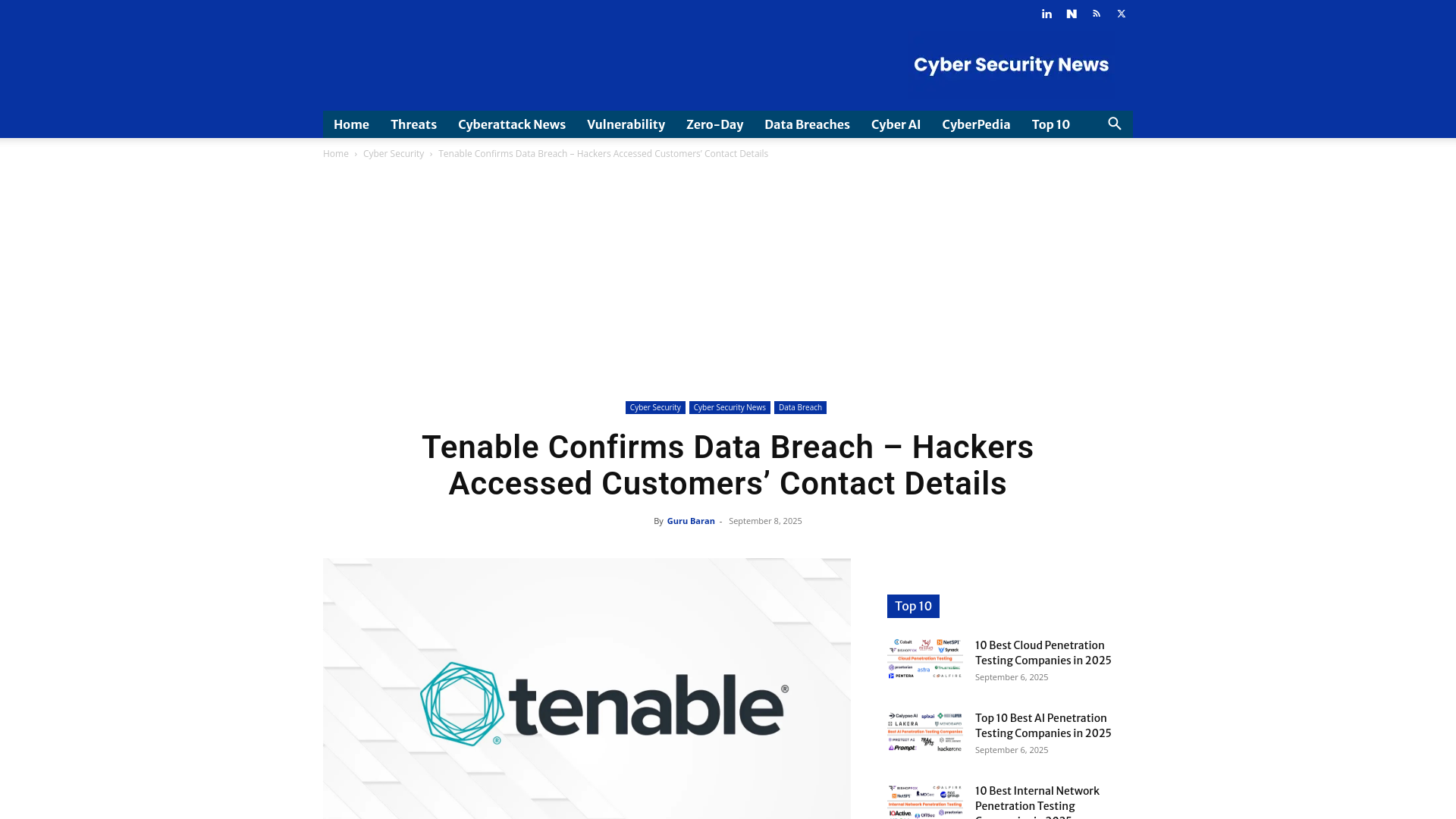 Tenable Confirms Data Breach - Hackers Accessed Customers Contact Details