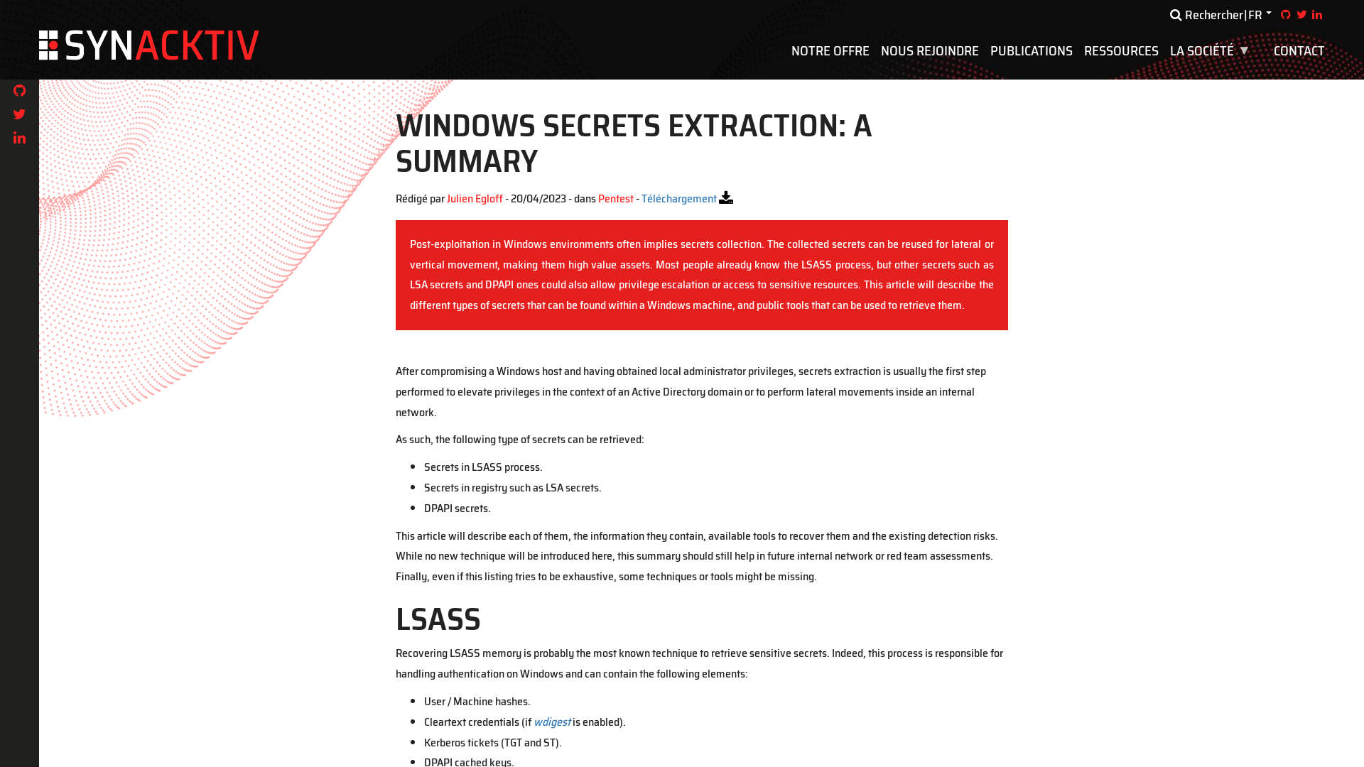 Windows secrets extraction: a summary