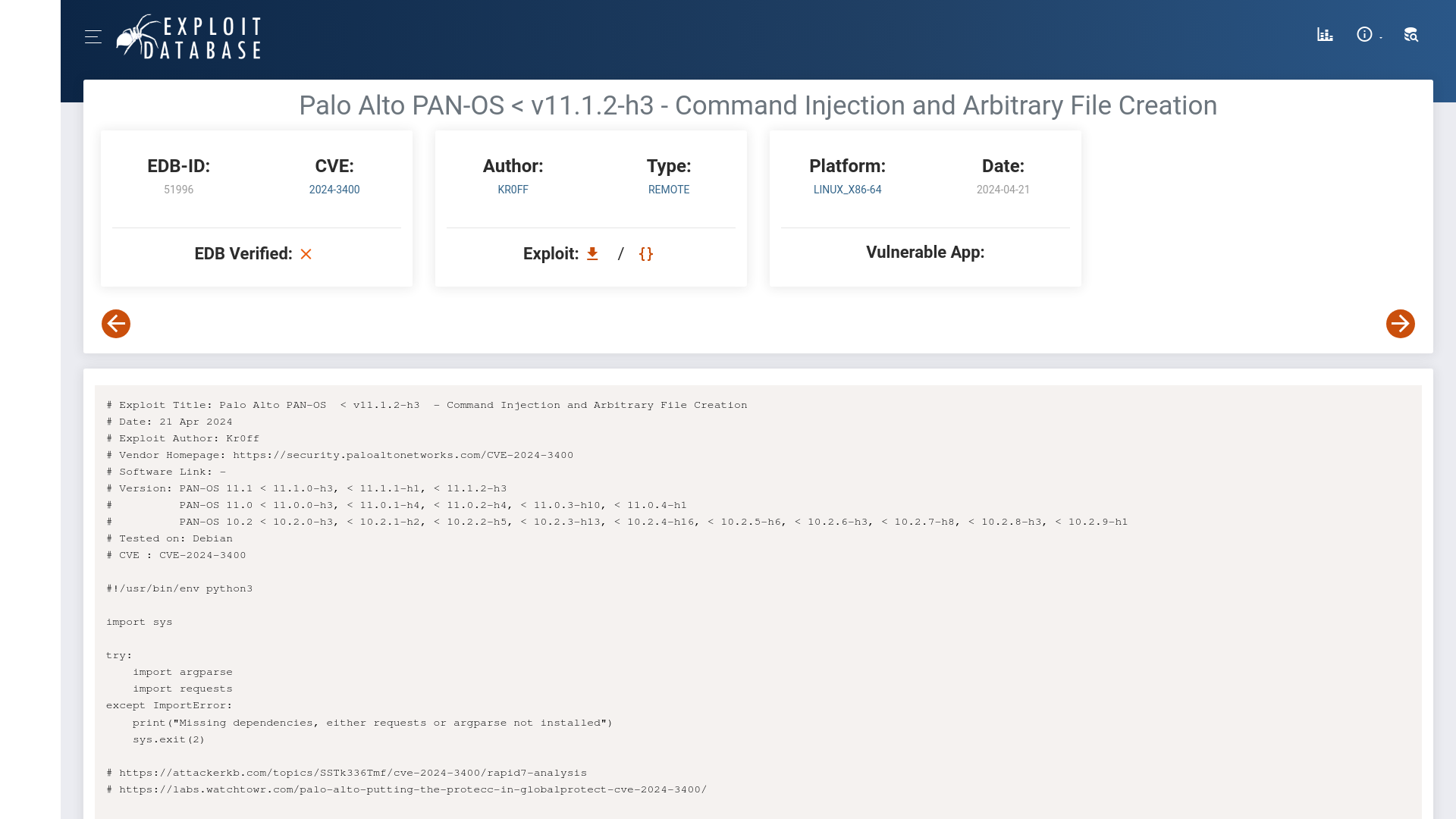 Palo Alto PAN-OS < v11.1.2-h3 - Command Injection and Arbitrary File Creation - Linux_x86-64 remote Exploit