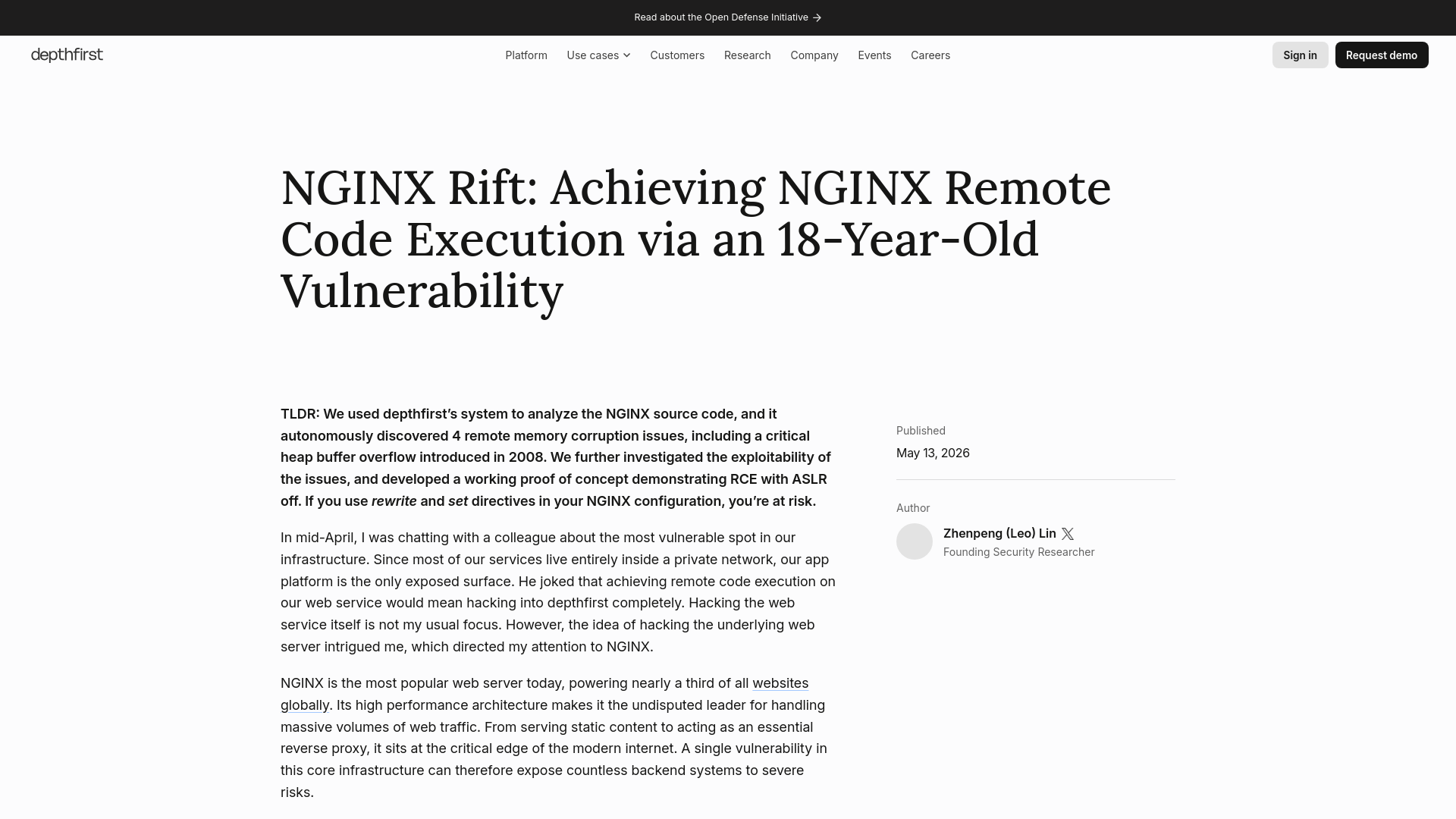 NGINX Rift: Achieving NGINX Remote Code Execution via an 18-Year-Old Vulnerability | depthfirst