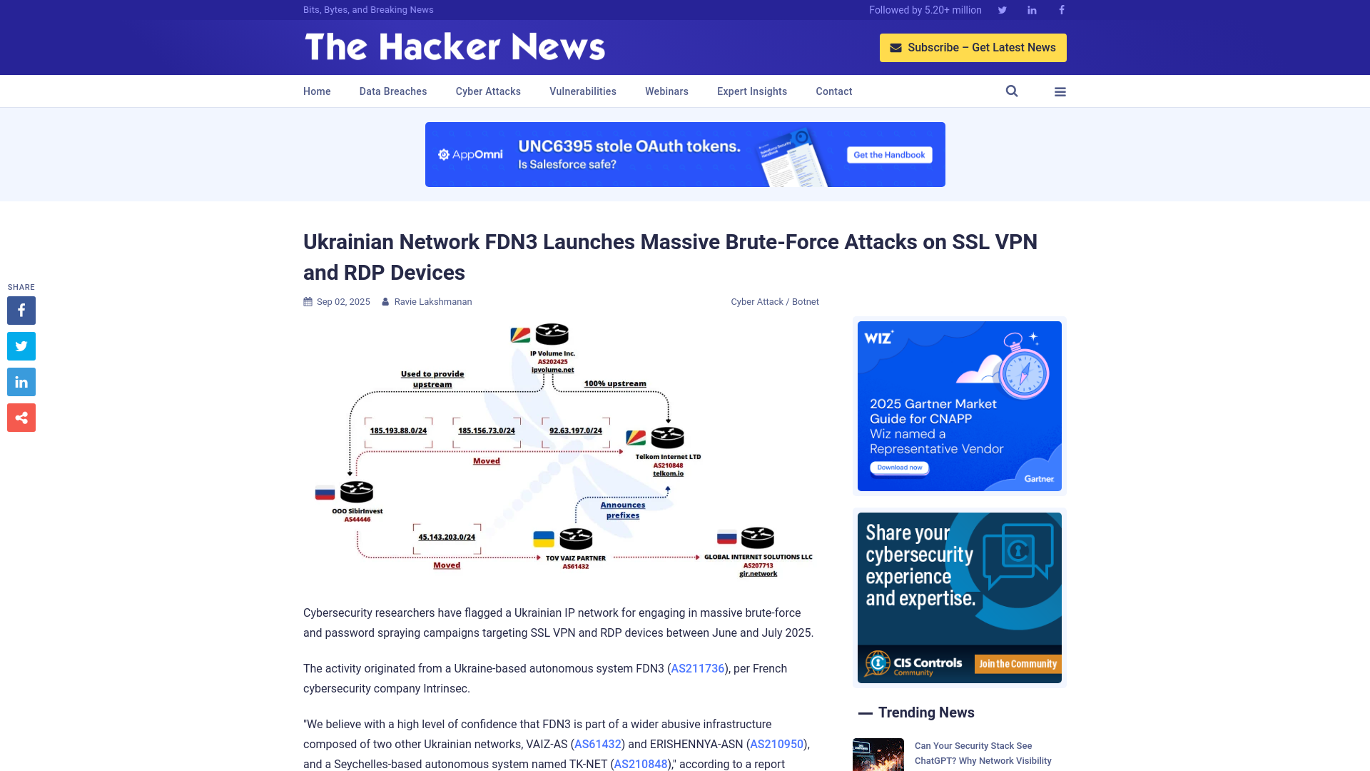 Ukrainian Network FDN3 Launches Massive Brute-Force Attacks on SSL VPN and RDP Devices