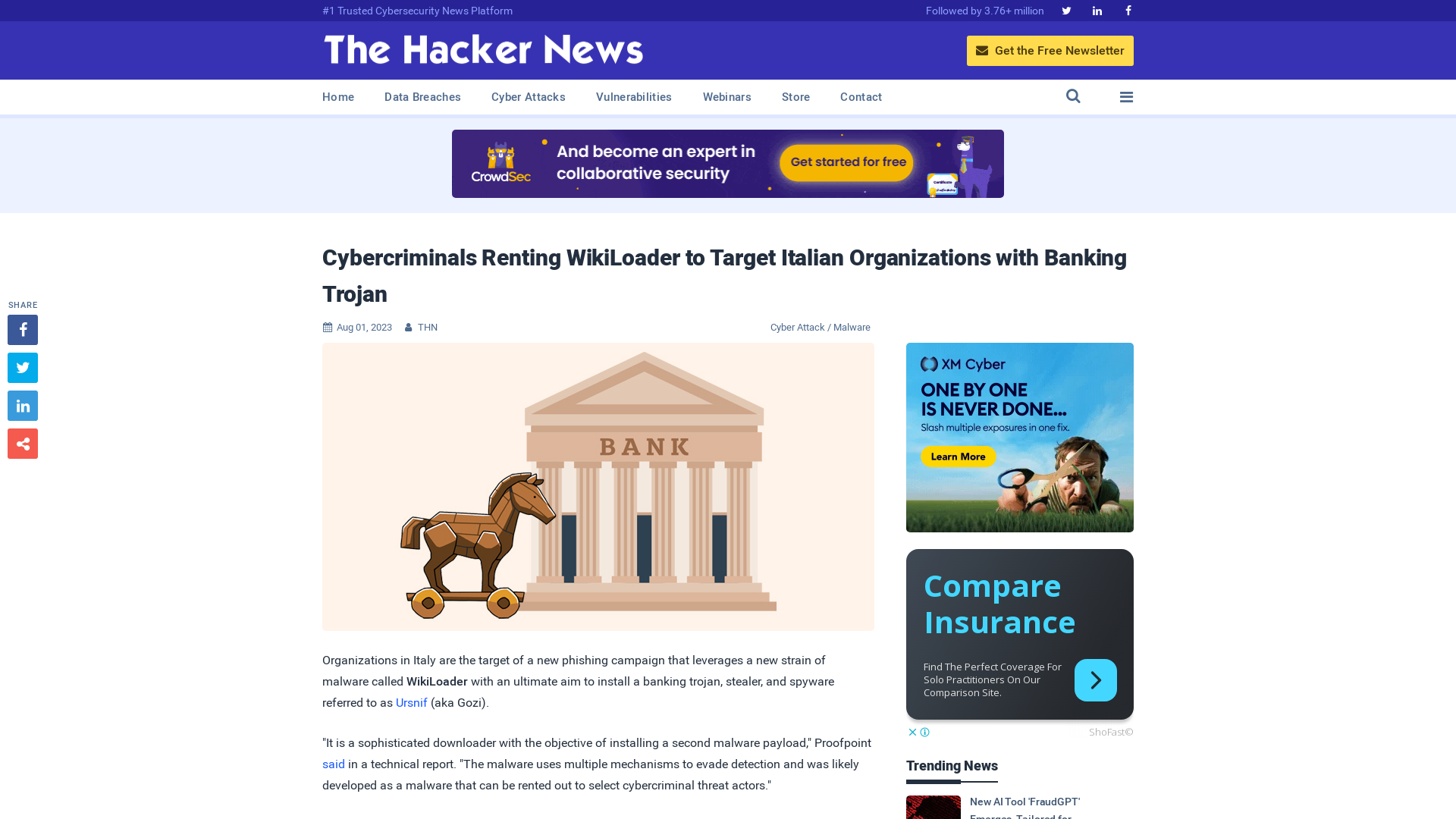 Cybercriminals Renting WikiLoader to Target Italian Organizations with Banking Trojan