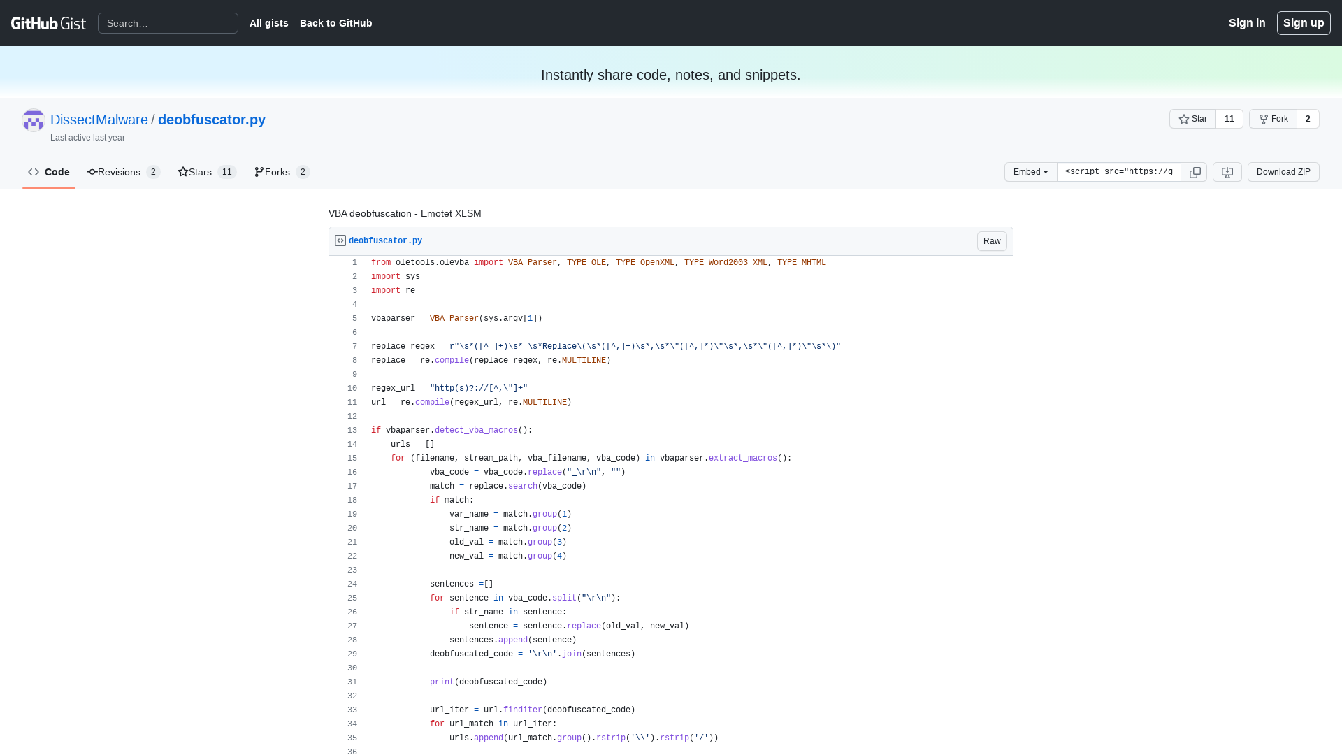 VBA deobfuscation - Emotet XLSM · GitHub
