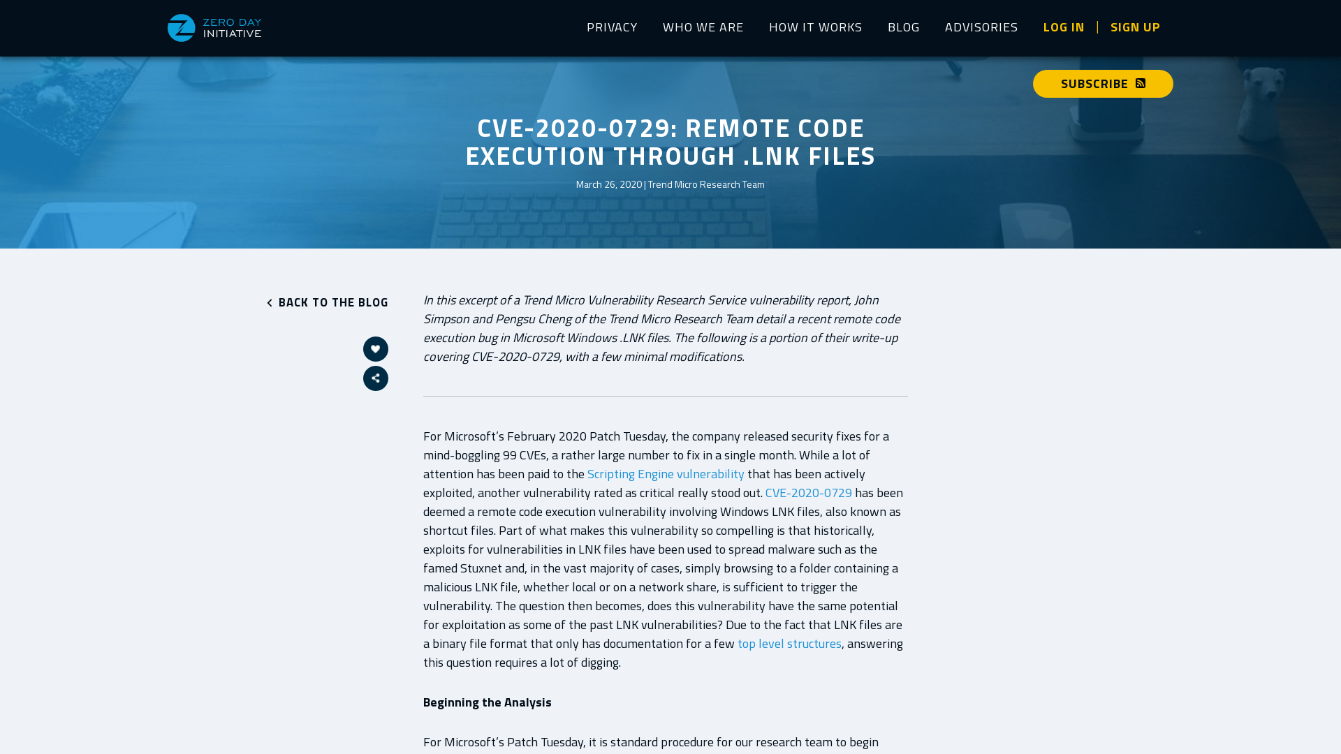 Zero Day Initiative — CVE-2020-0729: Remote Code Execution Through .LNK Files