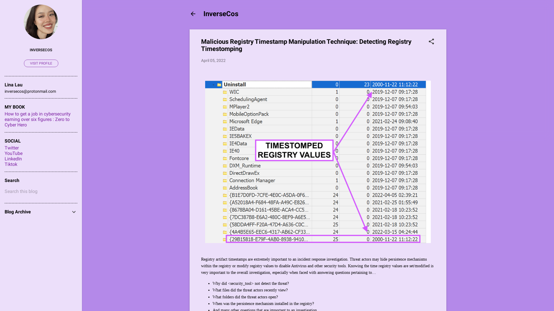 Malicious Registry Timestamp Manipulation Technique: Detecting Registry Timestomping