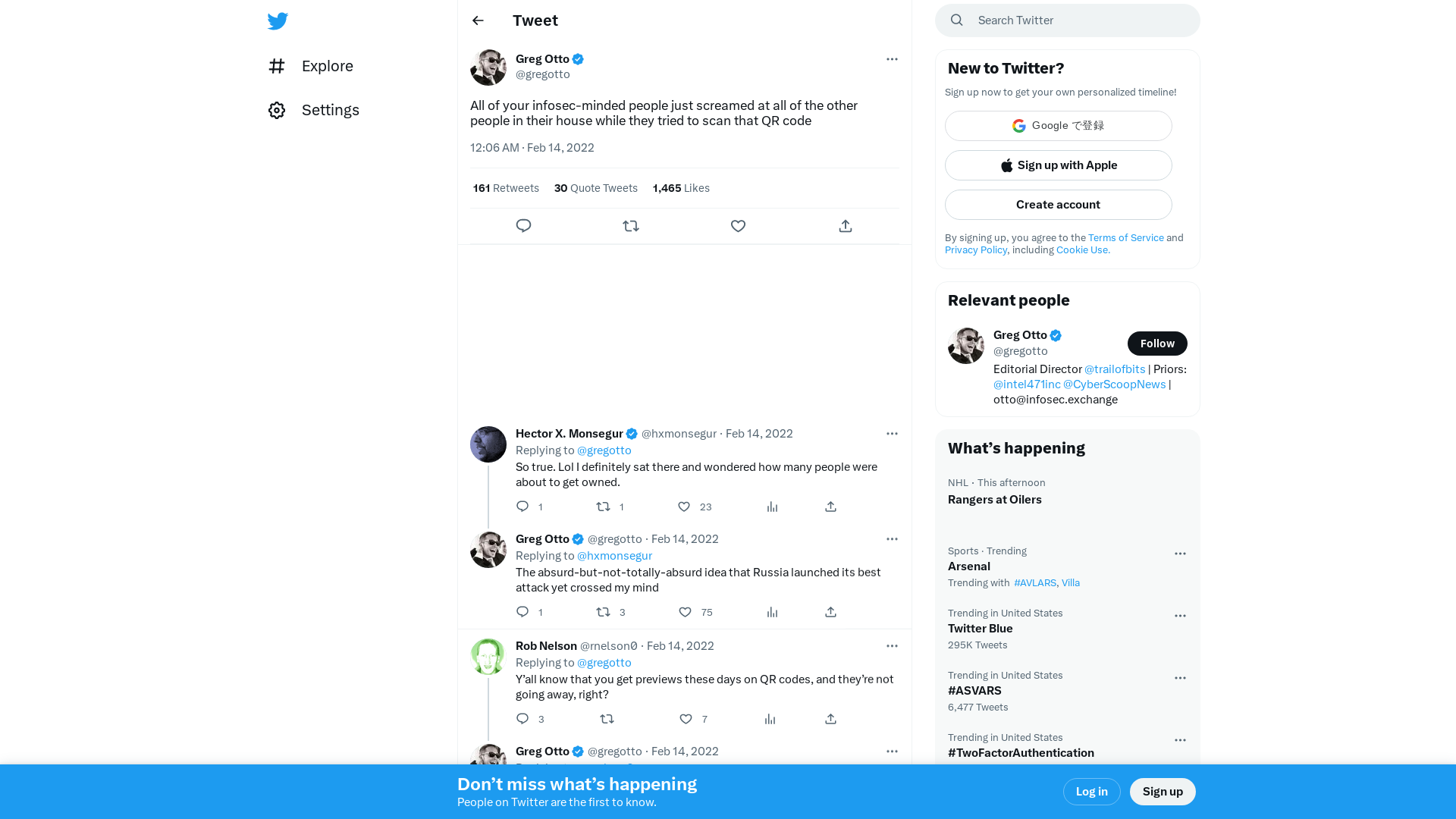 Greg Otto on Twitter: "All of your infosec-minded people just screamed at all of the other people in their house while they tried to scan that QR code" / Twitter