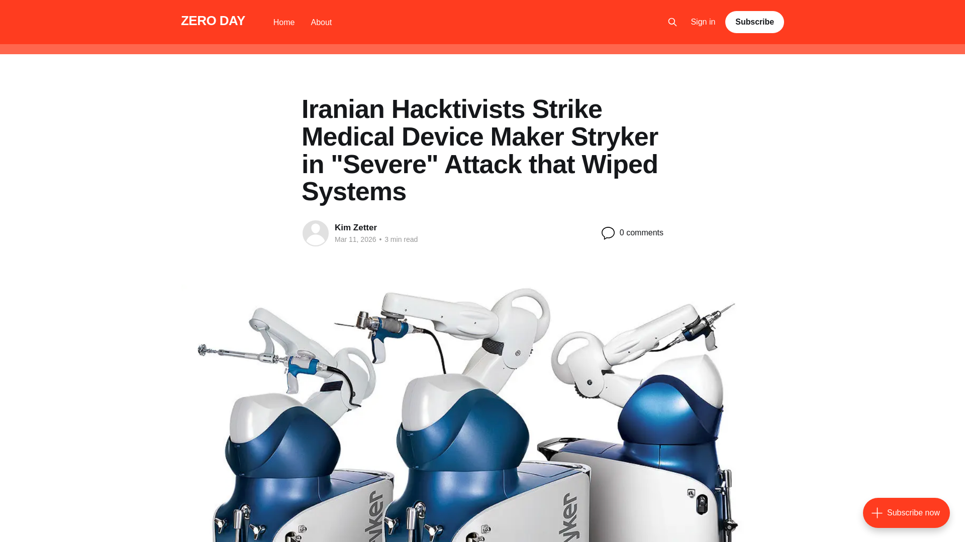 Iranian Hacktivists Strike Medical Device Maker Stryker in "Severe" Attack that Wiped Systems