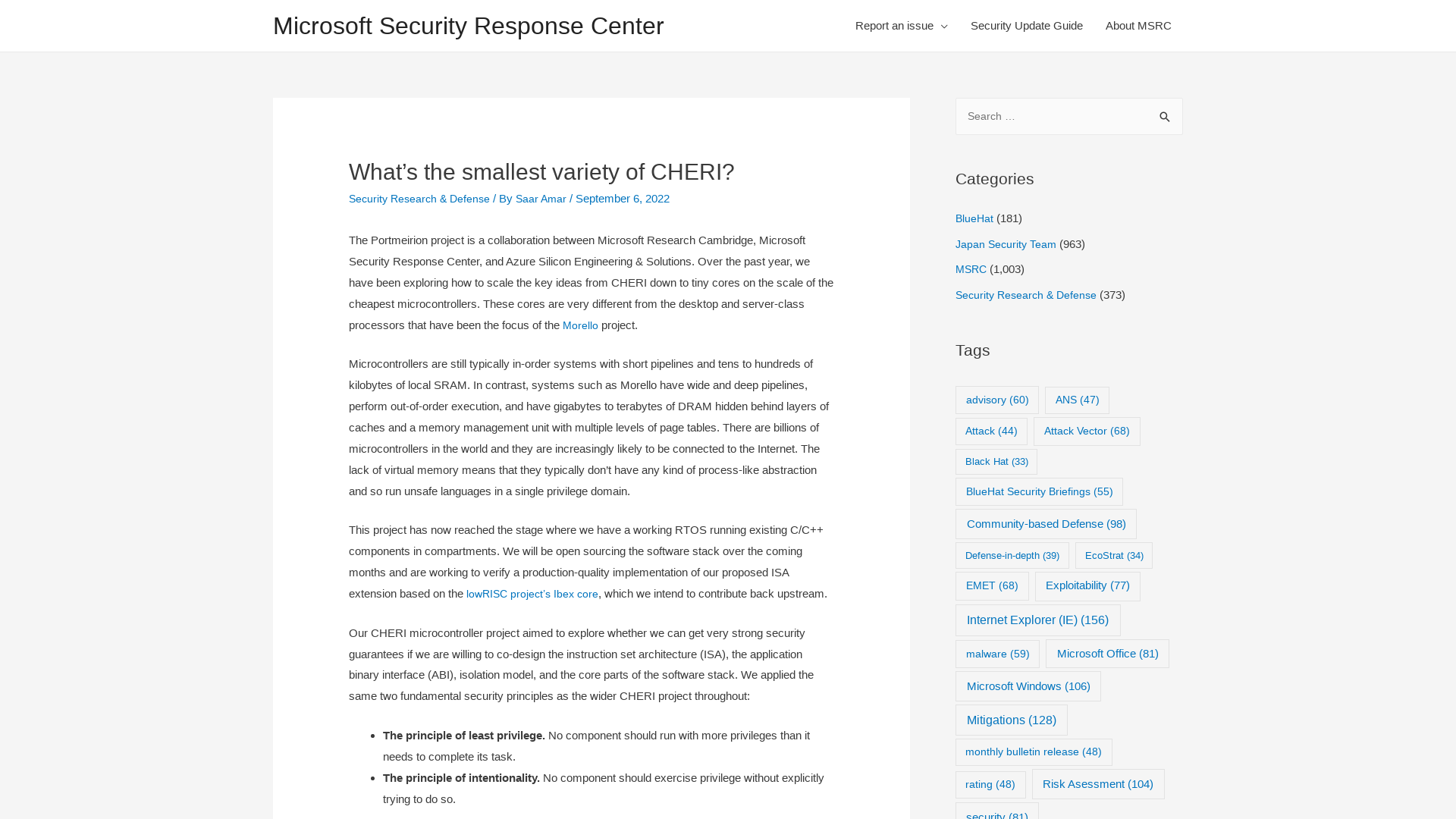 What’s the smallest variety of CHERI? – Microsoft Security Response Center