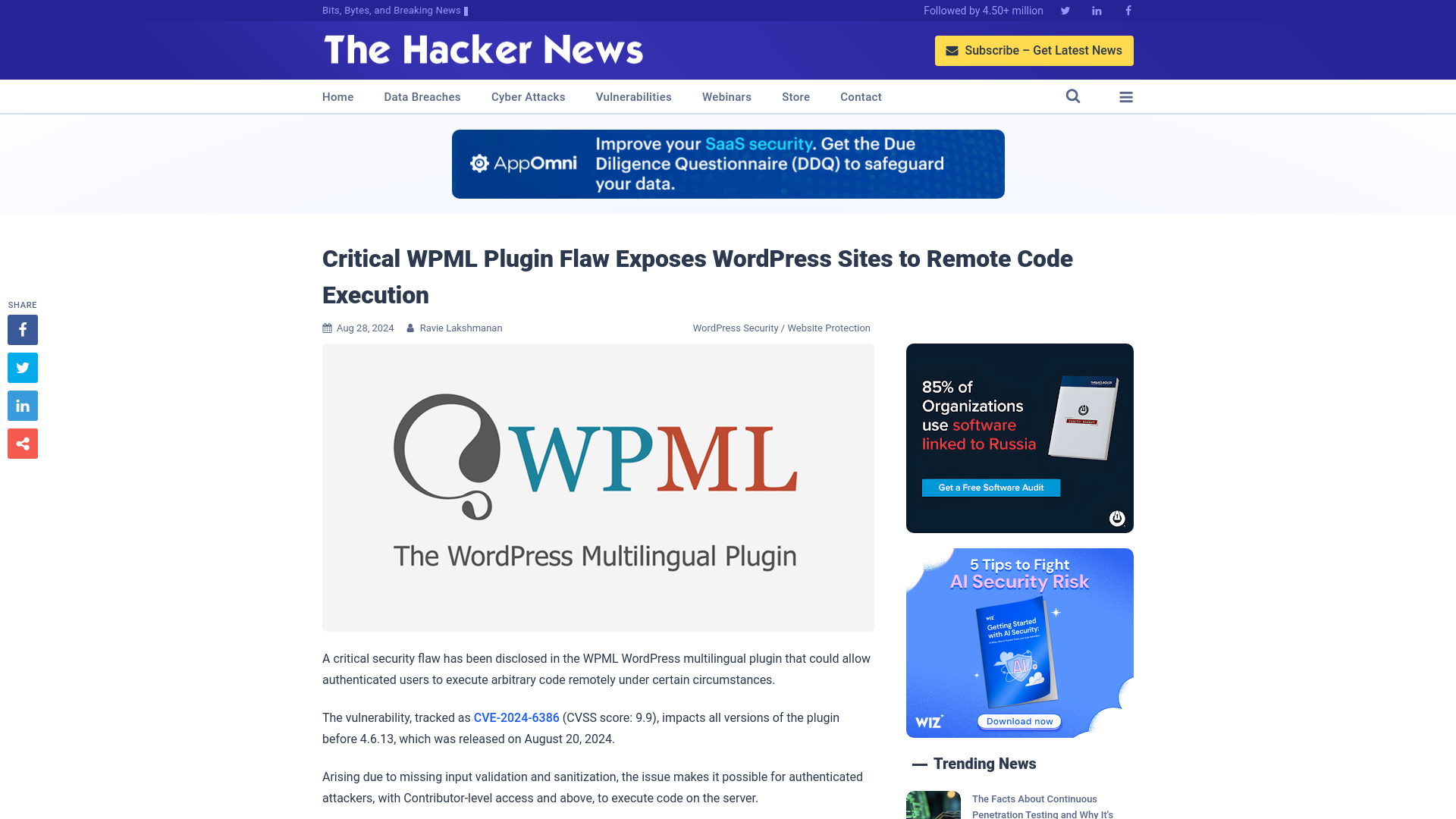 Critical WPML Plugin Flaw Exposes WordPress Sites to Remote Code Execution