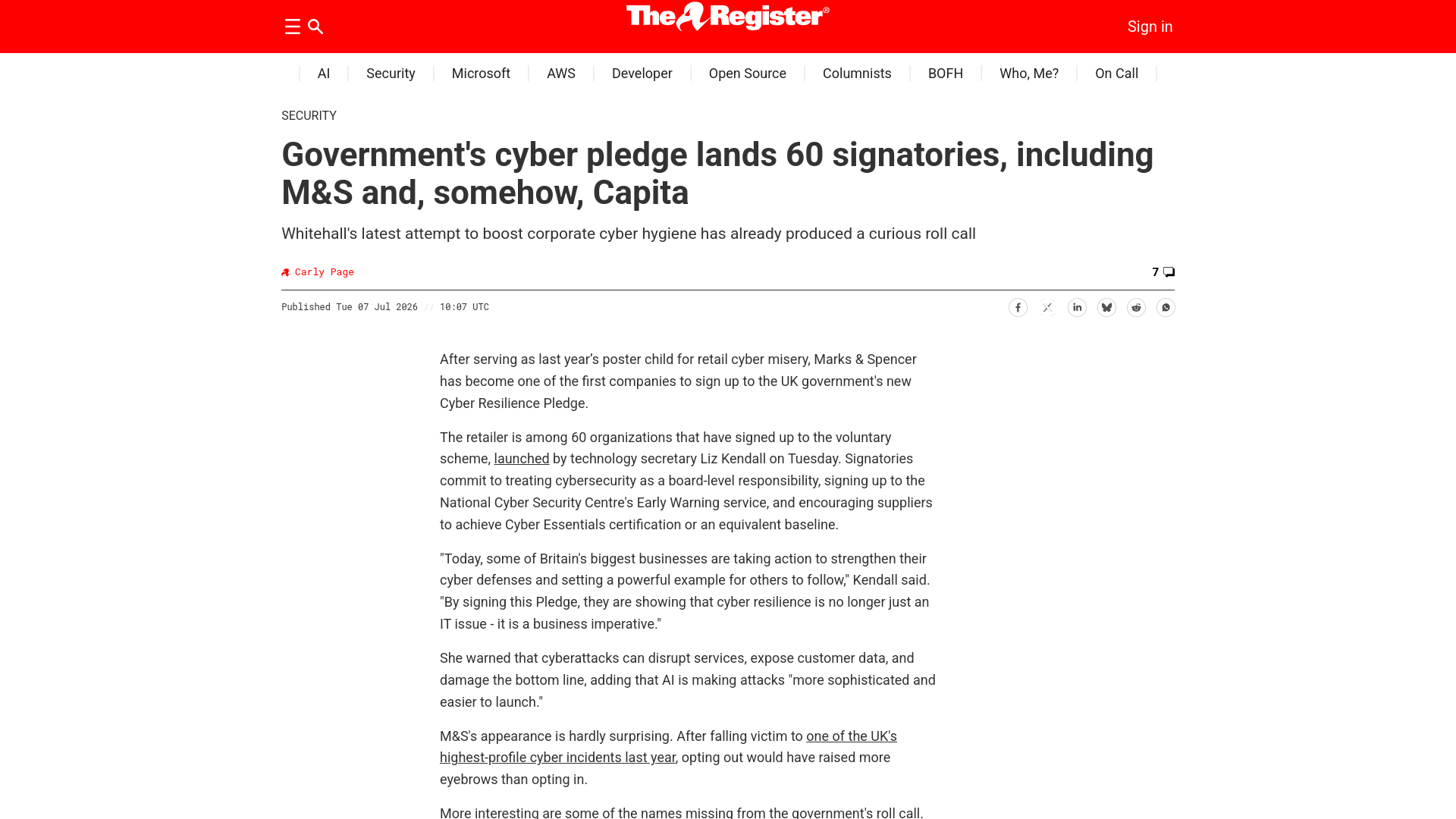 Government's cyber pledge lands 60 signatories, including M&S and, somehow, Capita