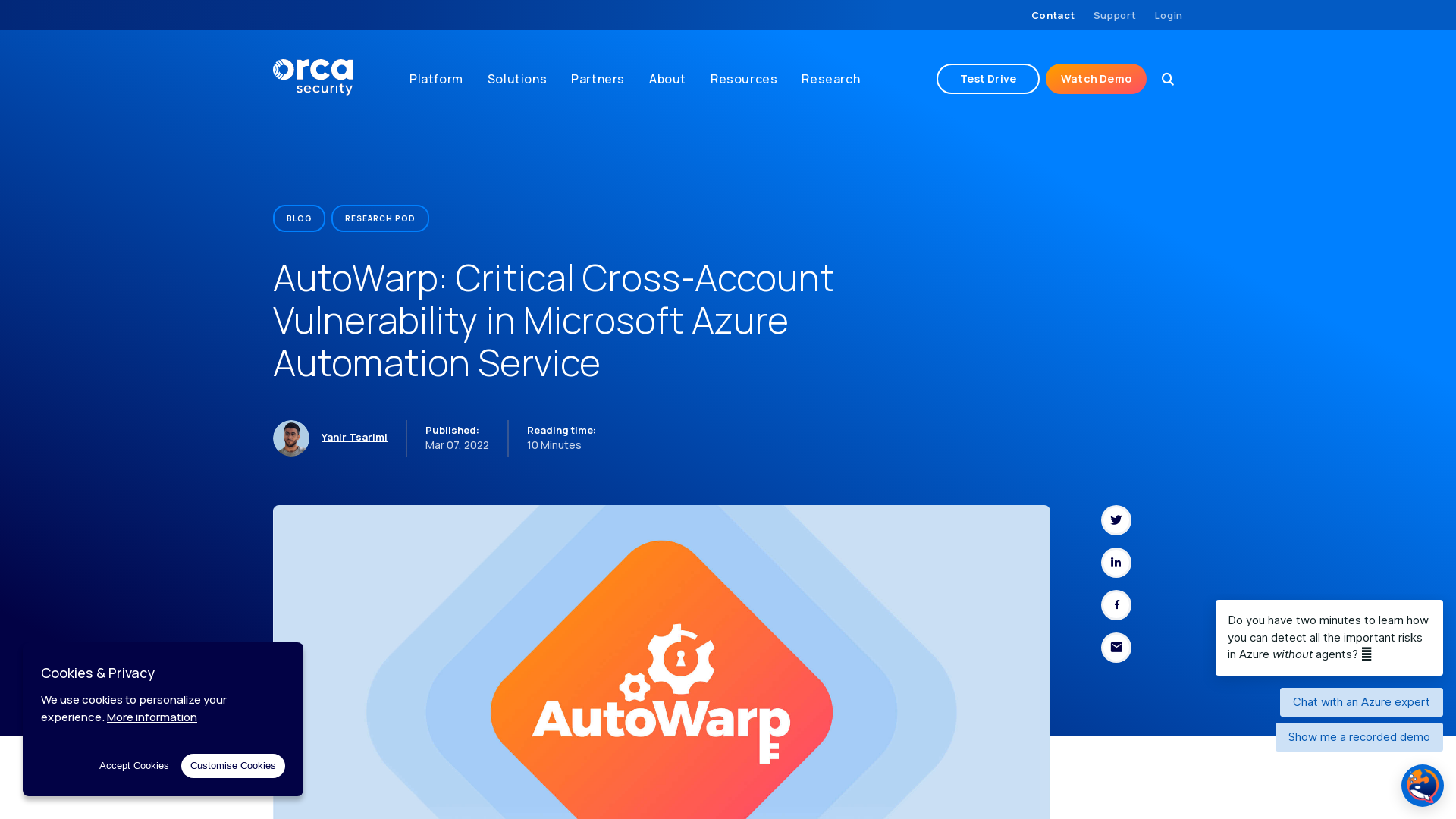 AutoWarp Microsoft Azure Automation Vulnerability - Orca Security