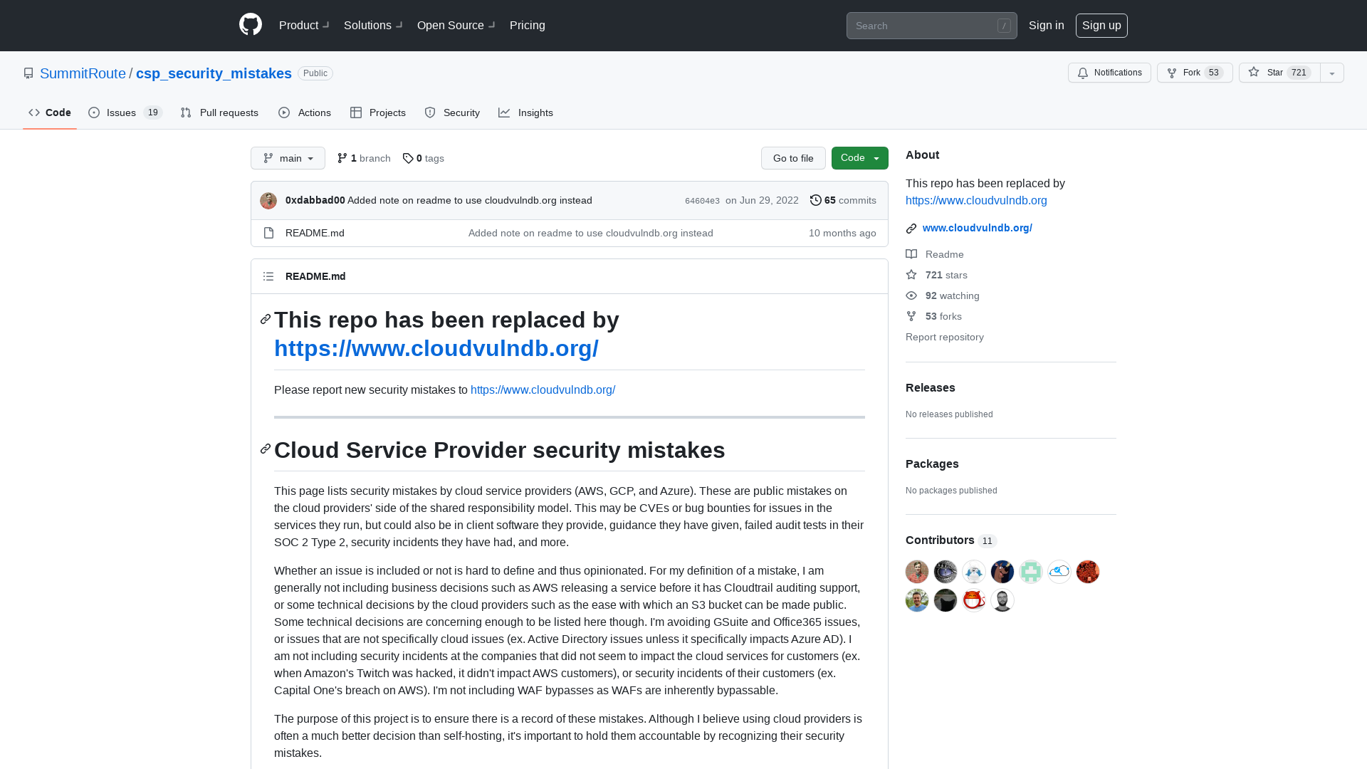 GitHub - SummitRoute/csp_security_mistakes: This repo has been replaced by https://www.cloudvulndb.org