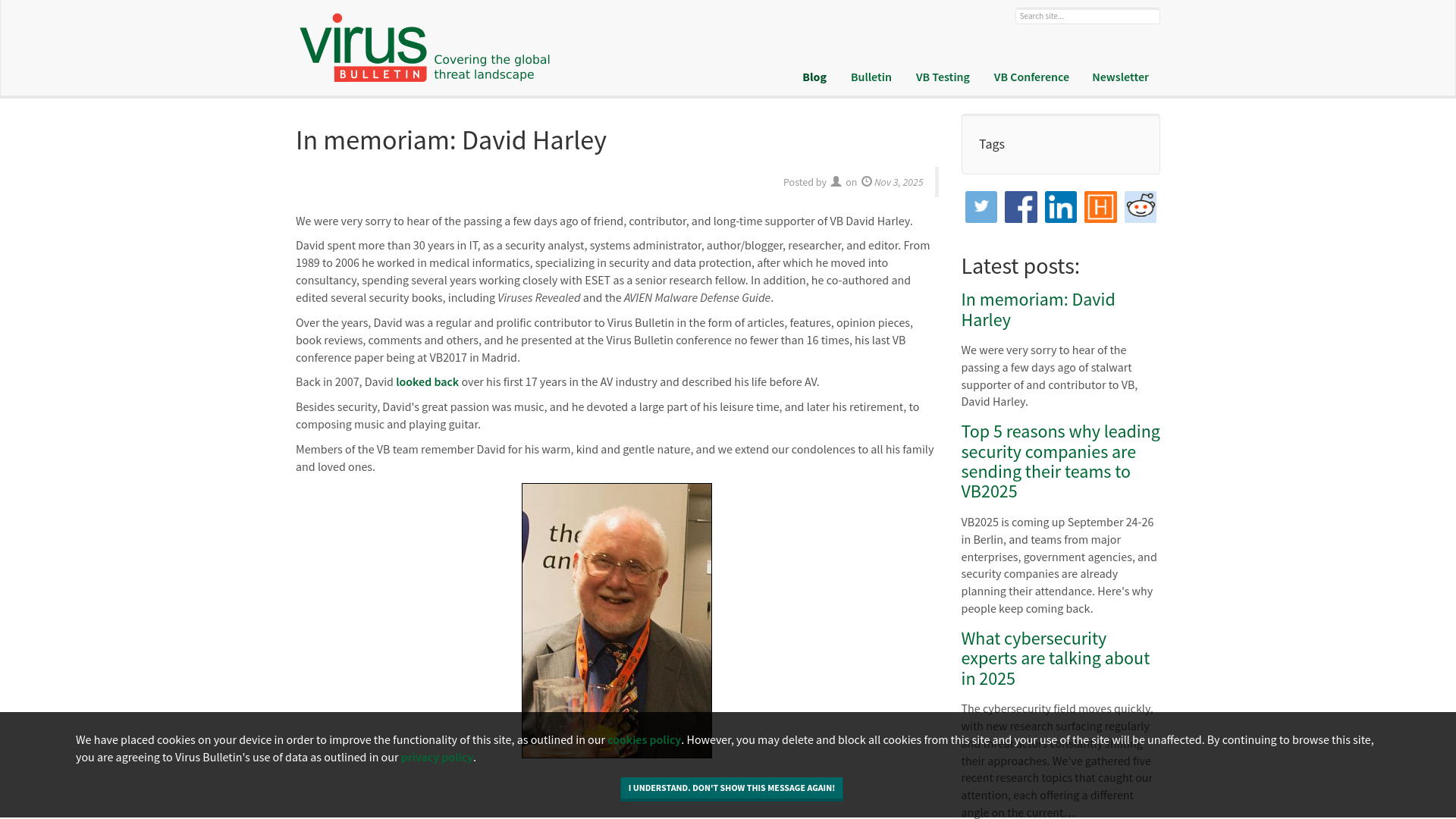 Virus Bulletin :: In memoriam: David Harley