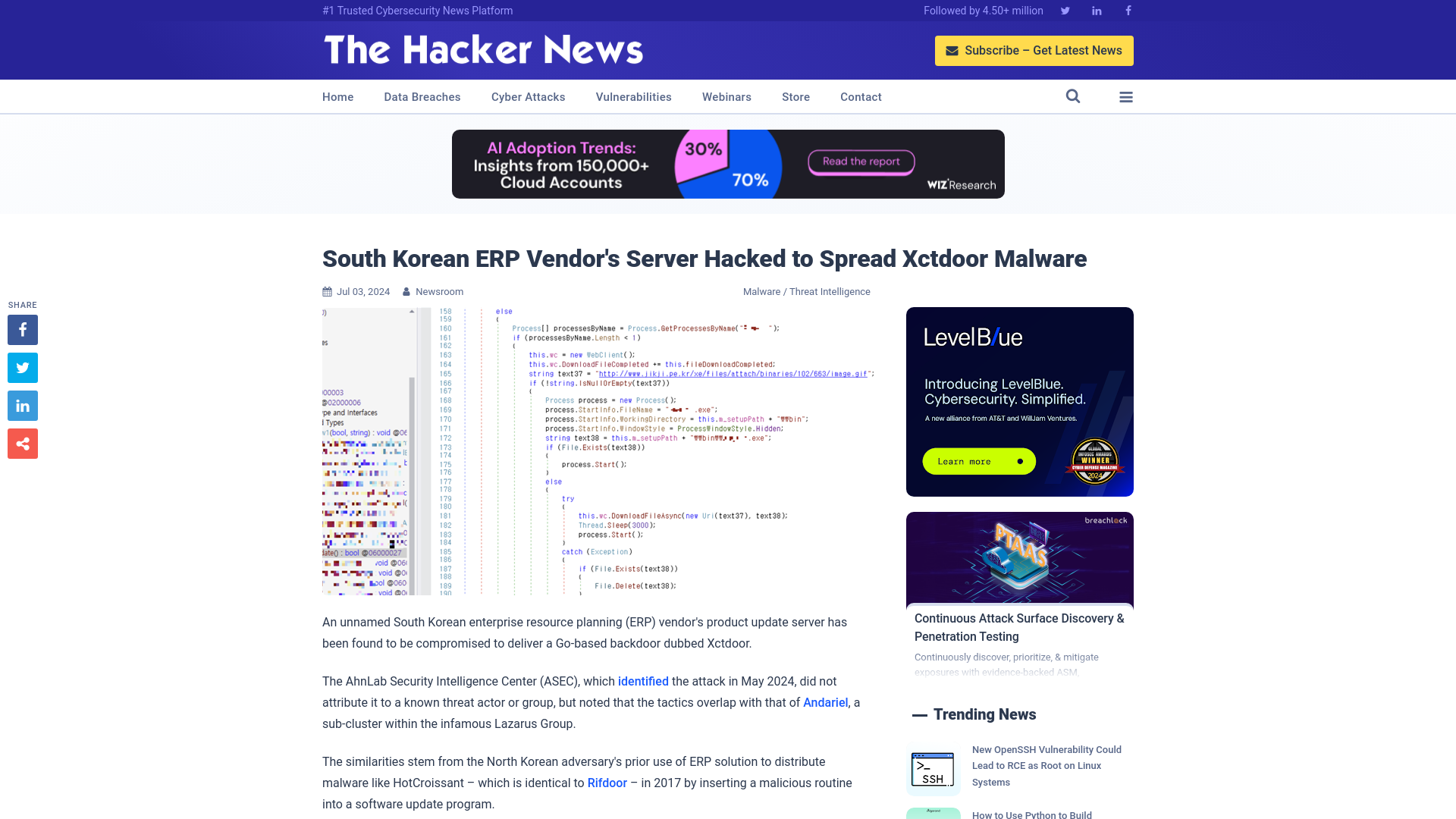 South Korean ERP Vendor's Server Hacked to Spread Xctdoor Malware