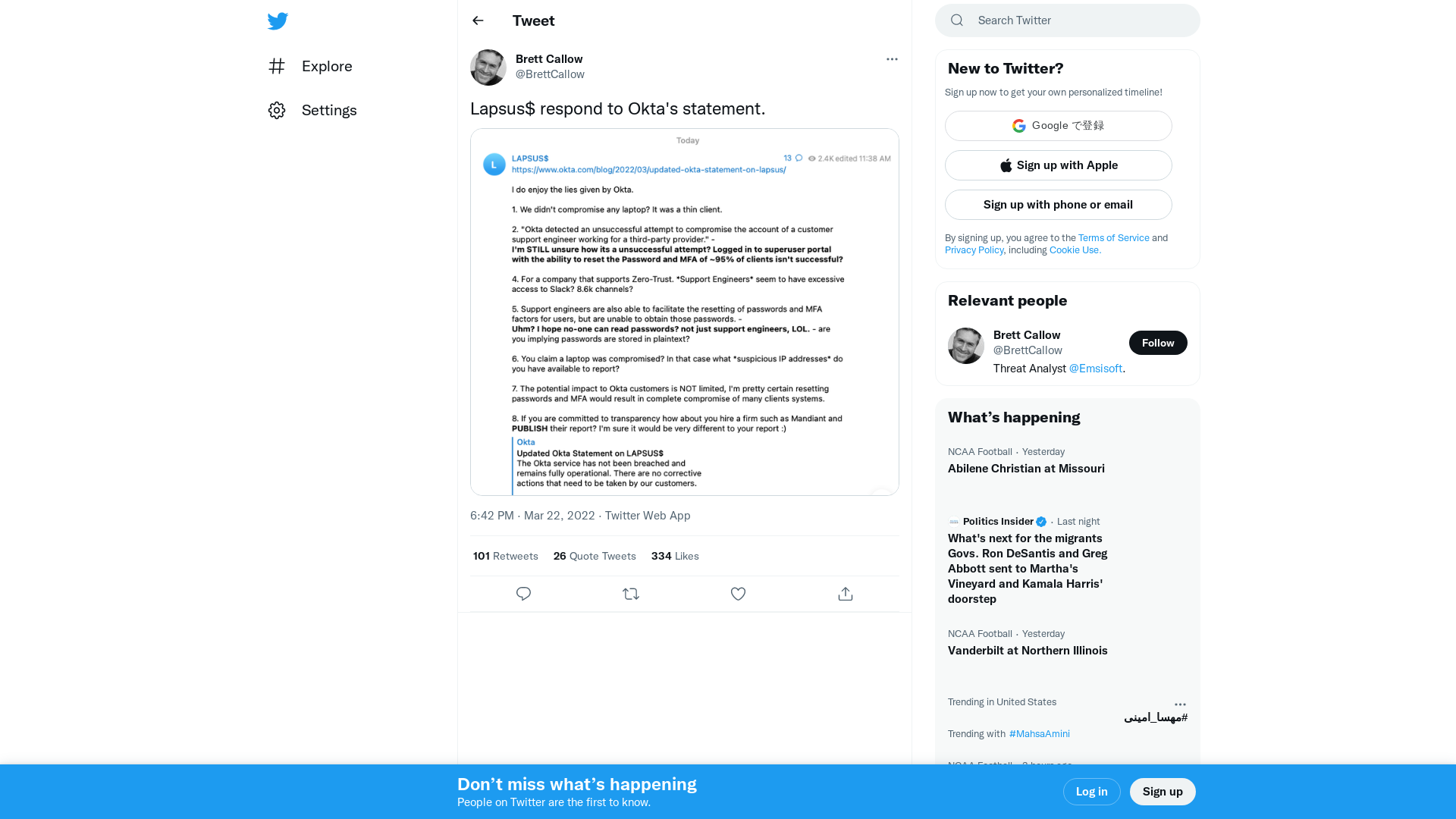 Brett Callow on Twitter: "Lapsus$ respond to Okta's statement. https://t.co/TYTz43FH23" / Twitter