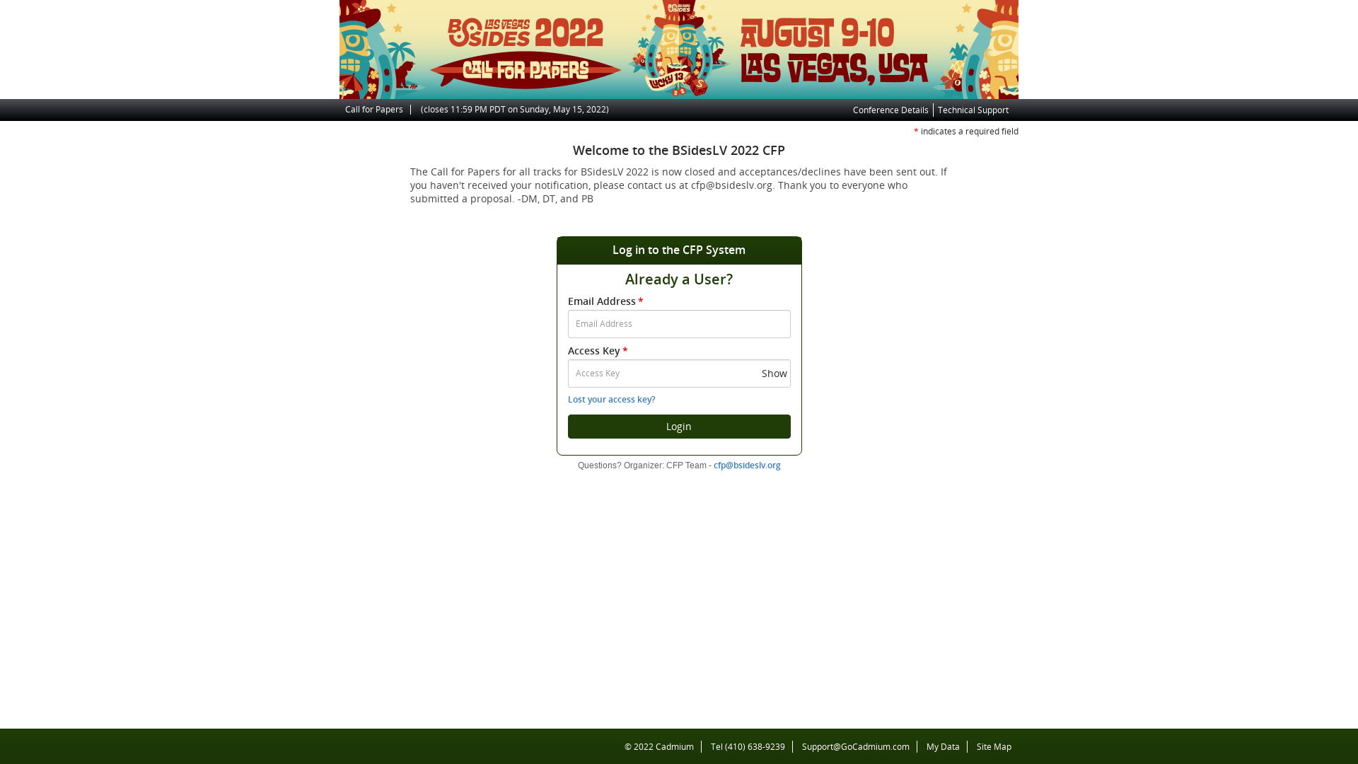 Submitter Login Page - Call for Papers - BSIDES LV 2022