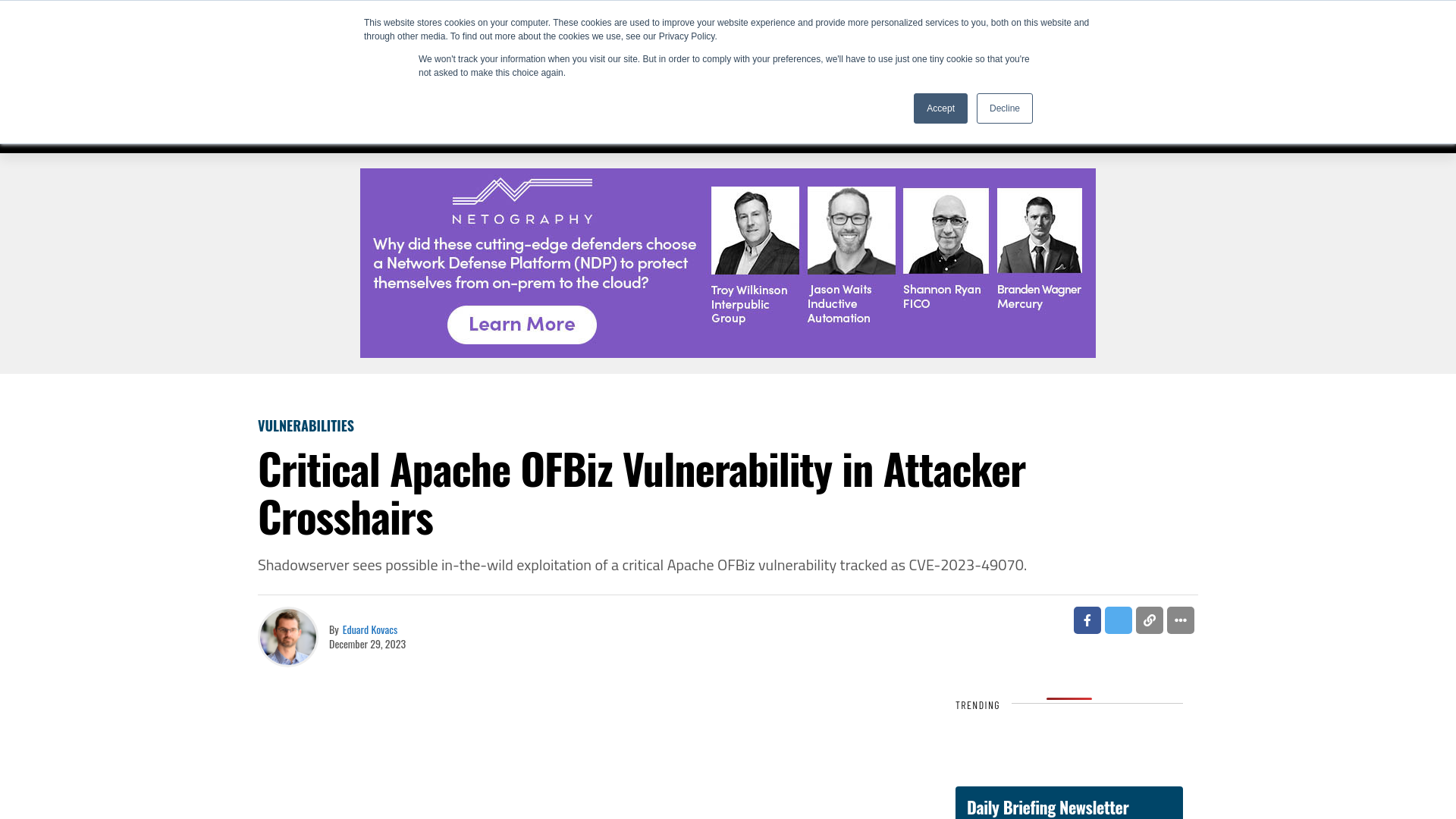 Critical Apache OFBiz Vulnerability in Attacker Crosshairs - SecurityWeek