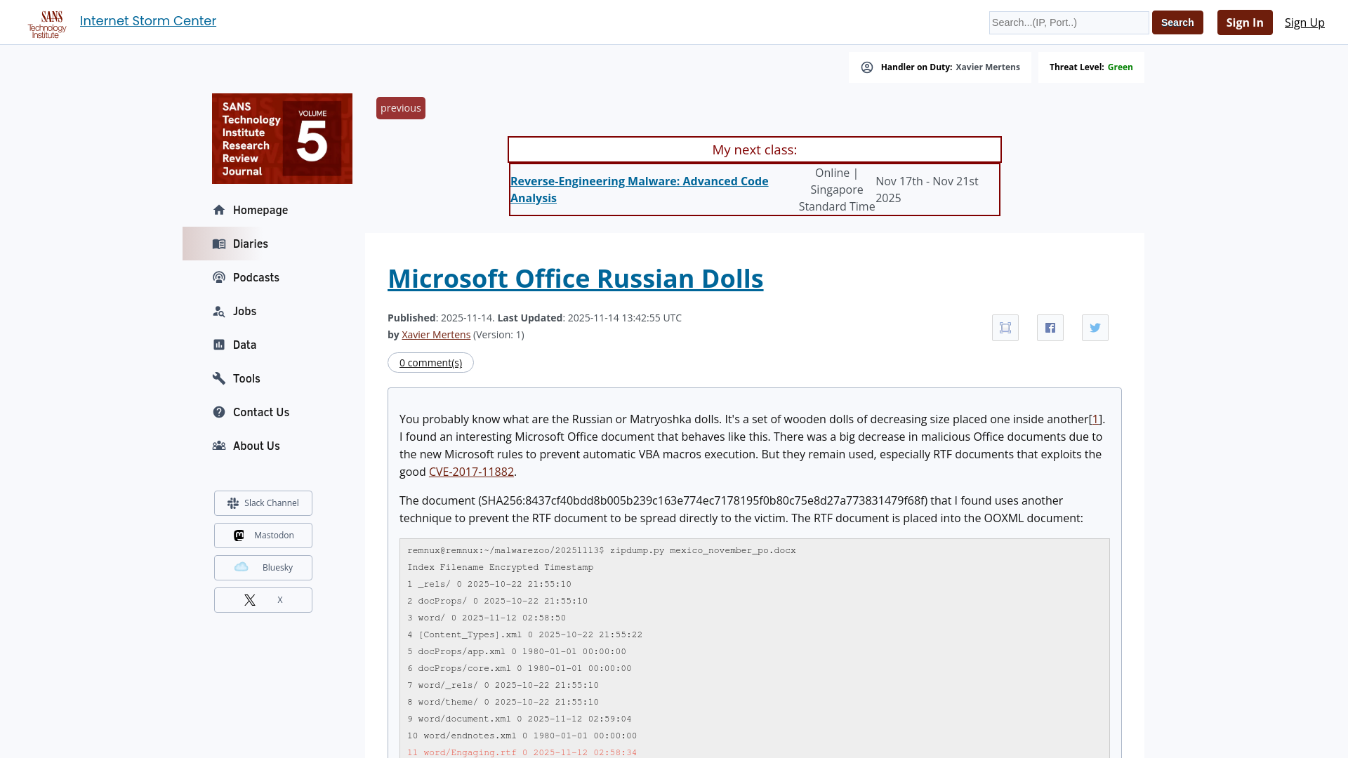Microsoft Office Russian Dolls - SANS Internet Storm Center