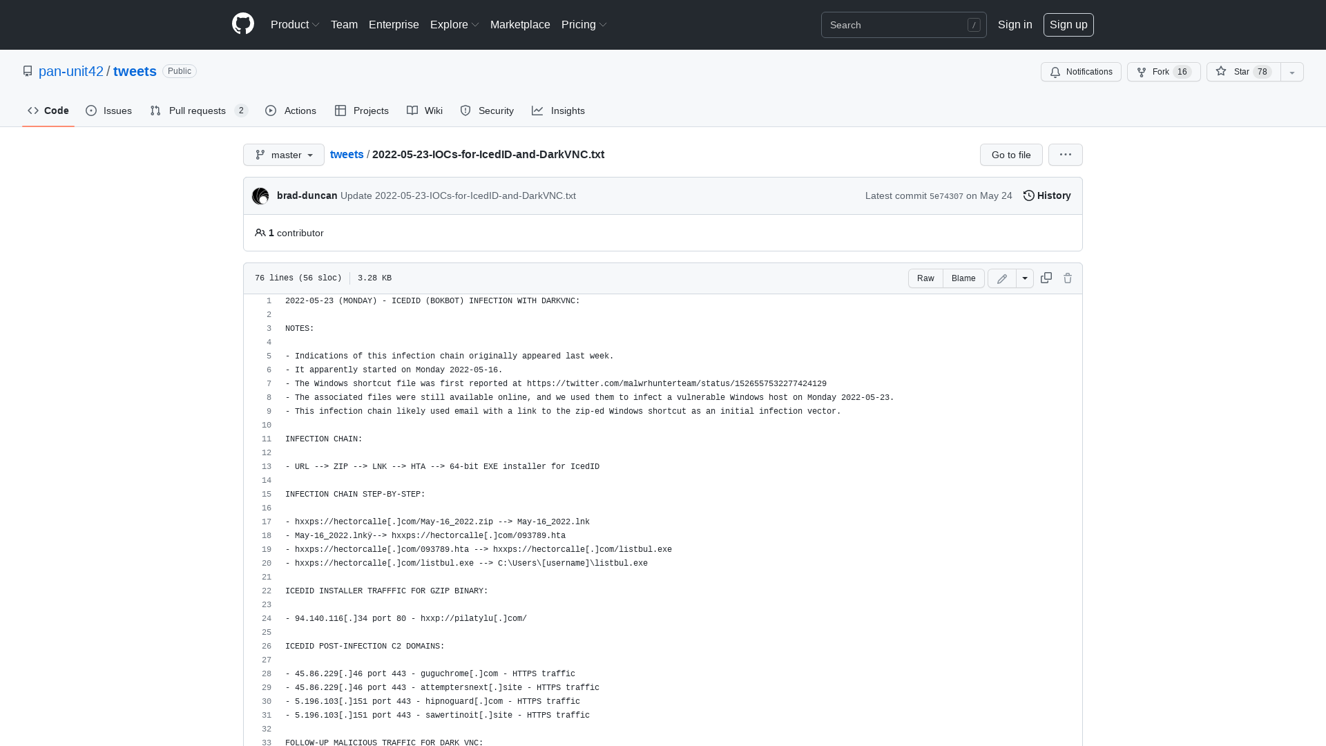 tweets/2022-05-23-IOCs-for-IcedID-and-DarkVNC.txt at master · pan-unit42/tweets · GitHub