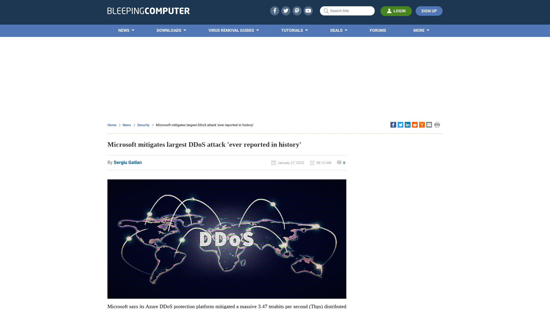 Microsoft mitigates largest DDoS attack 'ever reported in history'