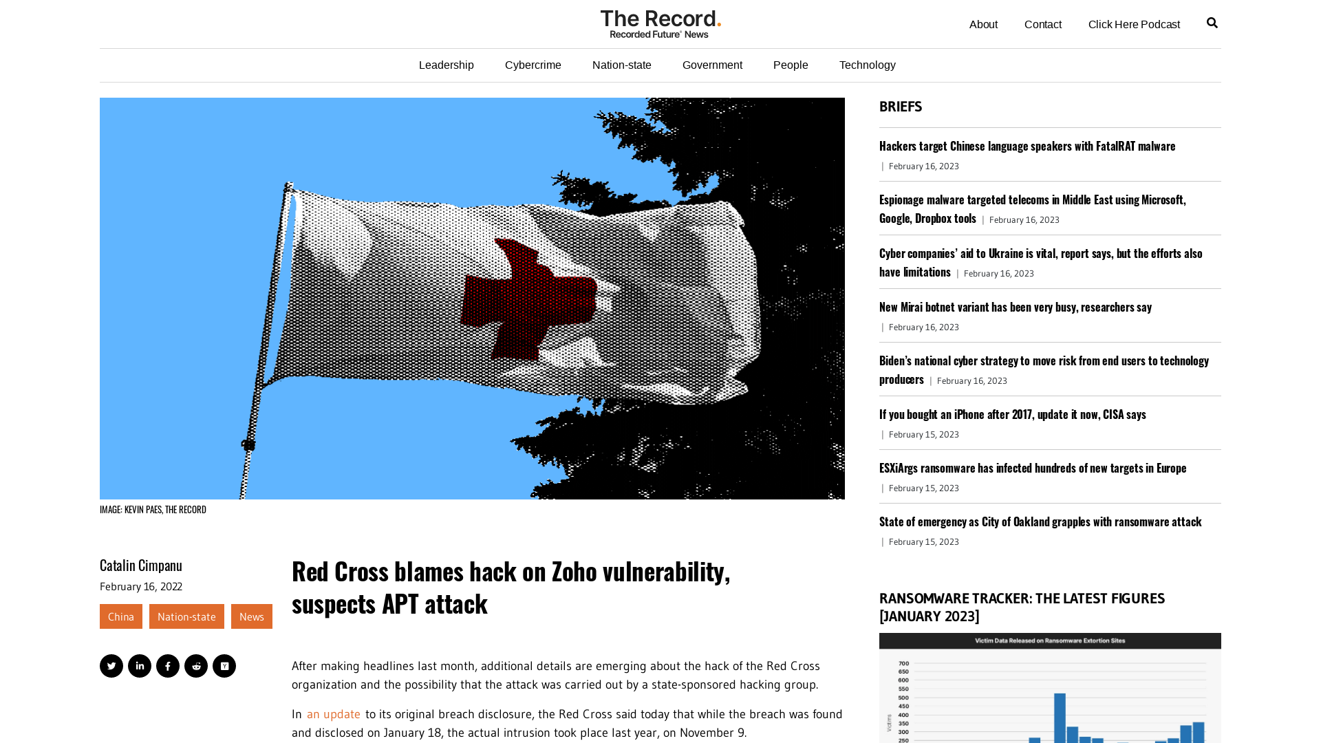 Red Cross blames hack on Zoho vulnerability, suspects APT attack - The Record from Recorded Future News