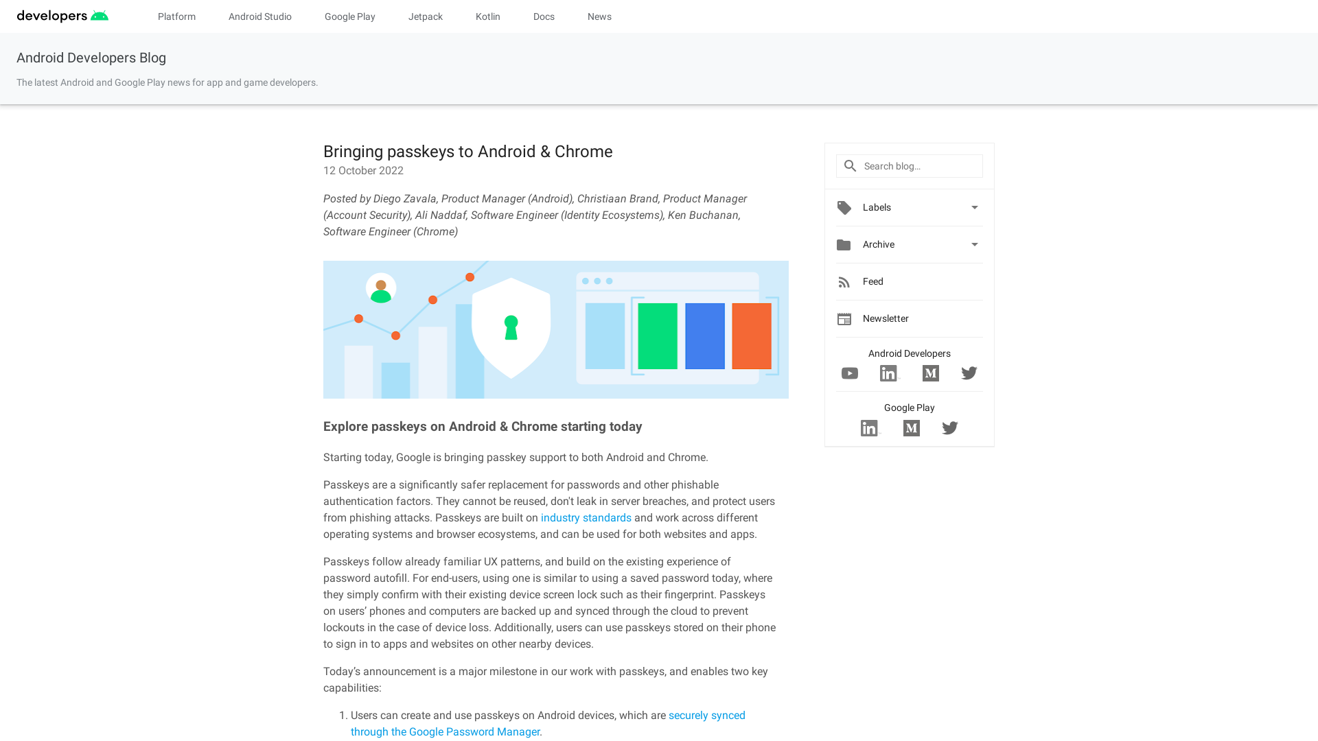 Android Developers Blog: Bringing passkeys to Android & Chrome