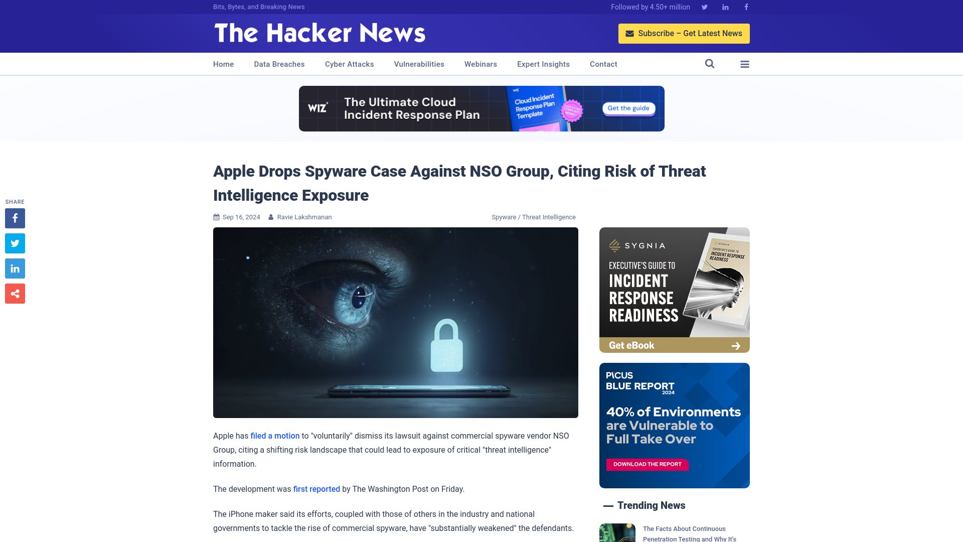 Apple Drops Spyware Case Against NSO Group, Citing Risk of Threat Intelligence Exposure